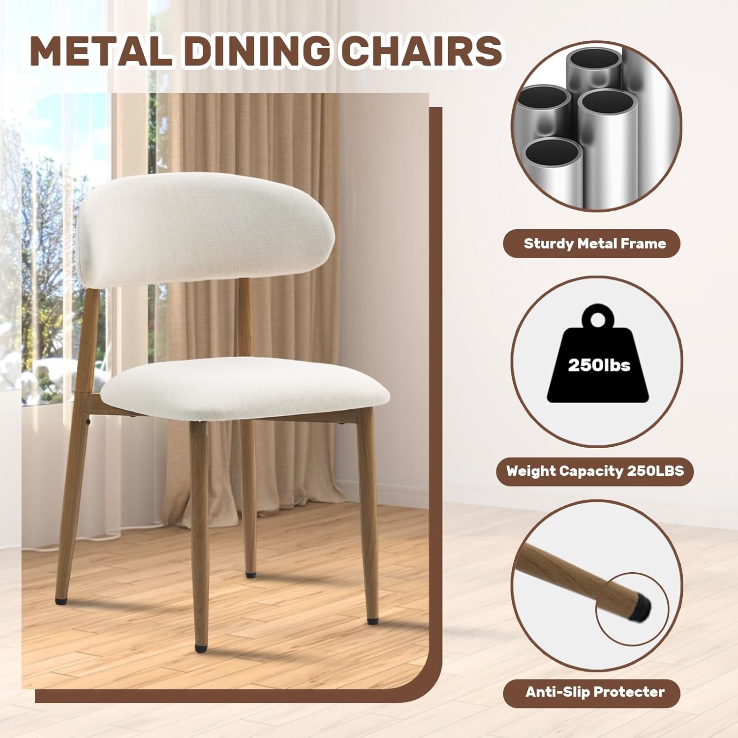 Alternative view of UVV Dining Chairs Set of 4, Metal Kitchen Chairs with Modern Fabric Upholstered for Dining Room, Beige