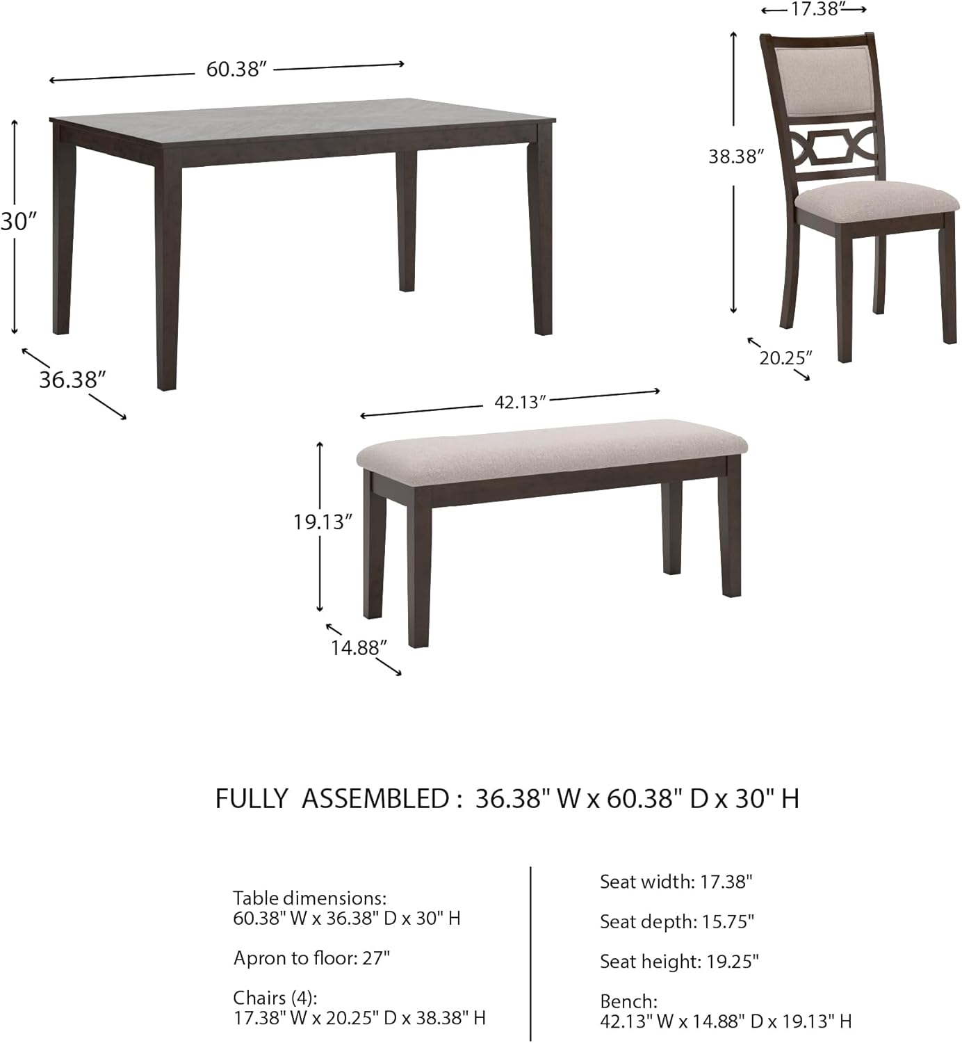 Alternative view of Signature Design by Ashley Langwest Dining Room Table Set, 4 Upholstered Chairs and Bench, Seats 6, Cushioned Seats, Wood, Cherry Brown