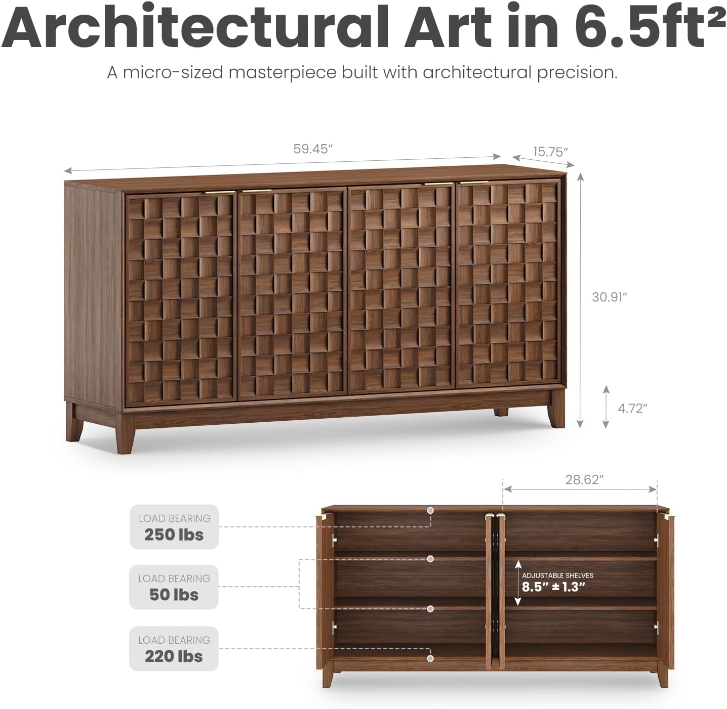 COLAMY Fluted Sideboard Cabinet with Storage u2013 Solid Wood Buffet for Dining Room, Credenza Console with Adjustable Shelves, Walnut Finish, Mid Century Modern Style,Walnut Black
