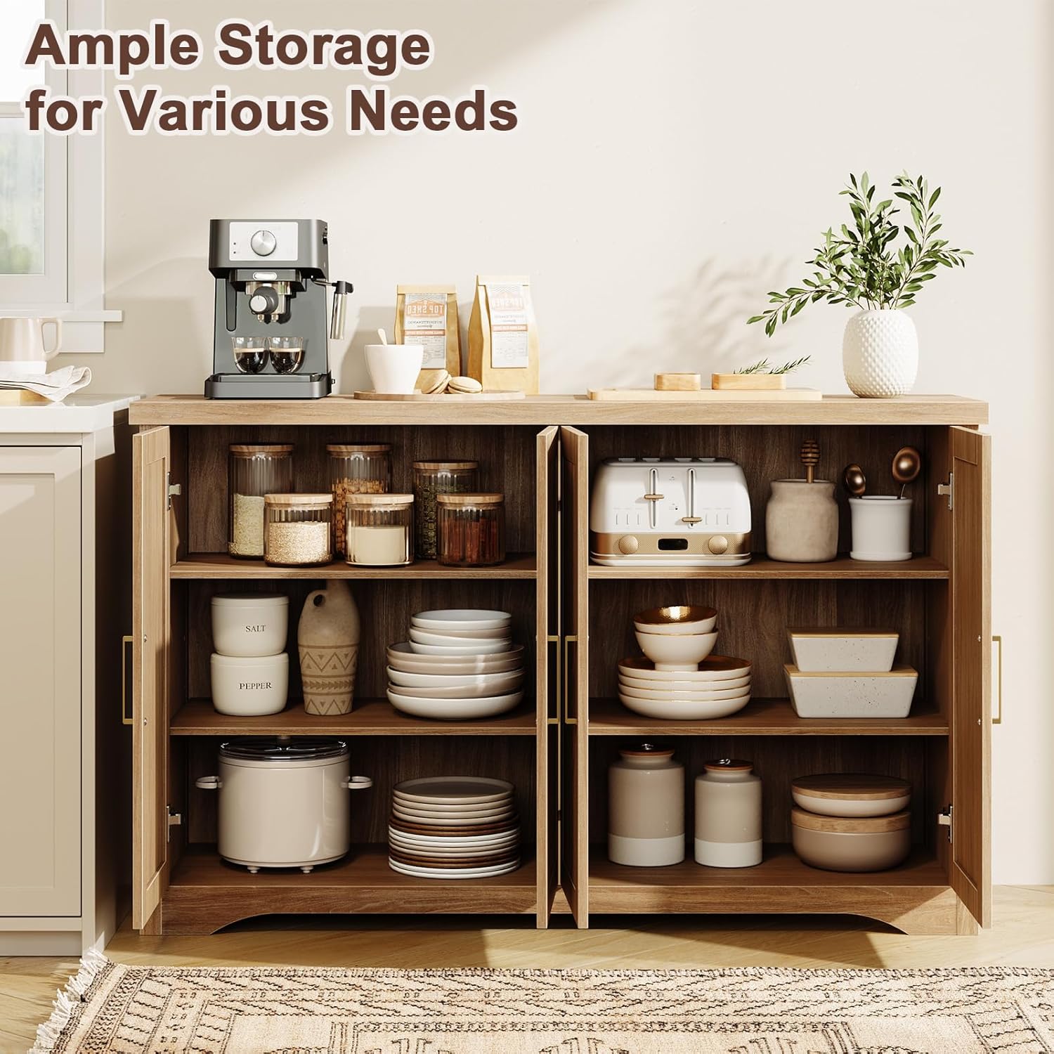 Alternative view of Memobarco Fluted Buffet Cabinet with Storage Accent Sideboard,Modern Credenza with 4 Doors & Adjustable Shelves,Wood Coffee Bar Table Console for Dining Room Kitchen Living Room Entryway,Natural Oak