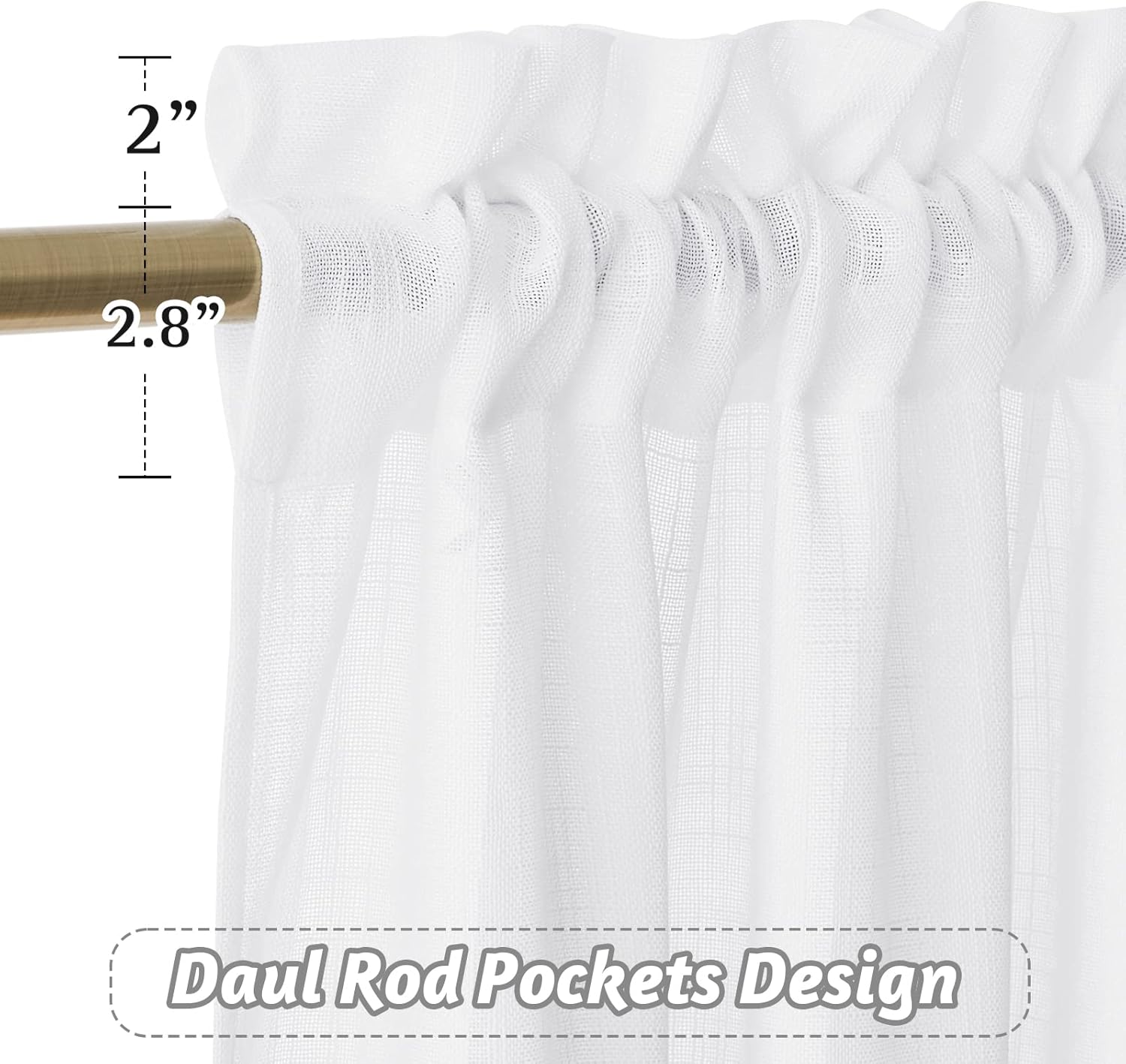 RYB HOME White Semi Sheer Curtains 84 inches Long - Living Room Curtains for Half Privacy, Linen Textured Sheer Light Filtering Vertical Window Drapes for Bedroom Dining, Width 52 inch, 2 Panels