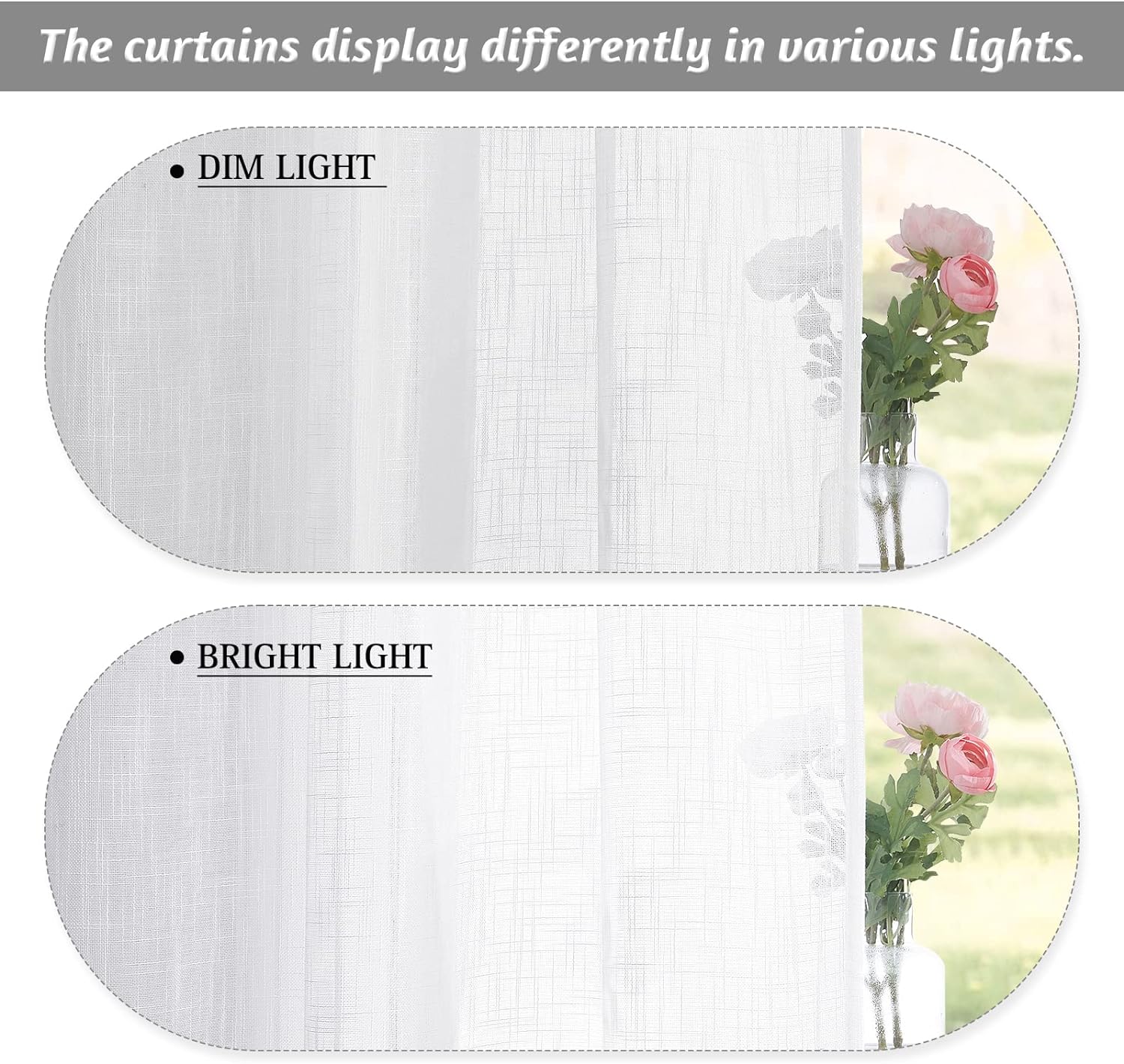 Alternative view of RYB HOME White Semi Sheer Curtains 84 inches Long - Living Room Curtains for Half Privacy, Linen Textured Sheer Light Filtering Vertical Window Drapes for Bedroom Dining, Width 52 inch, 2 Panels