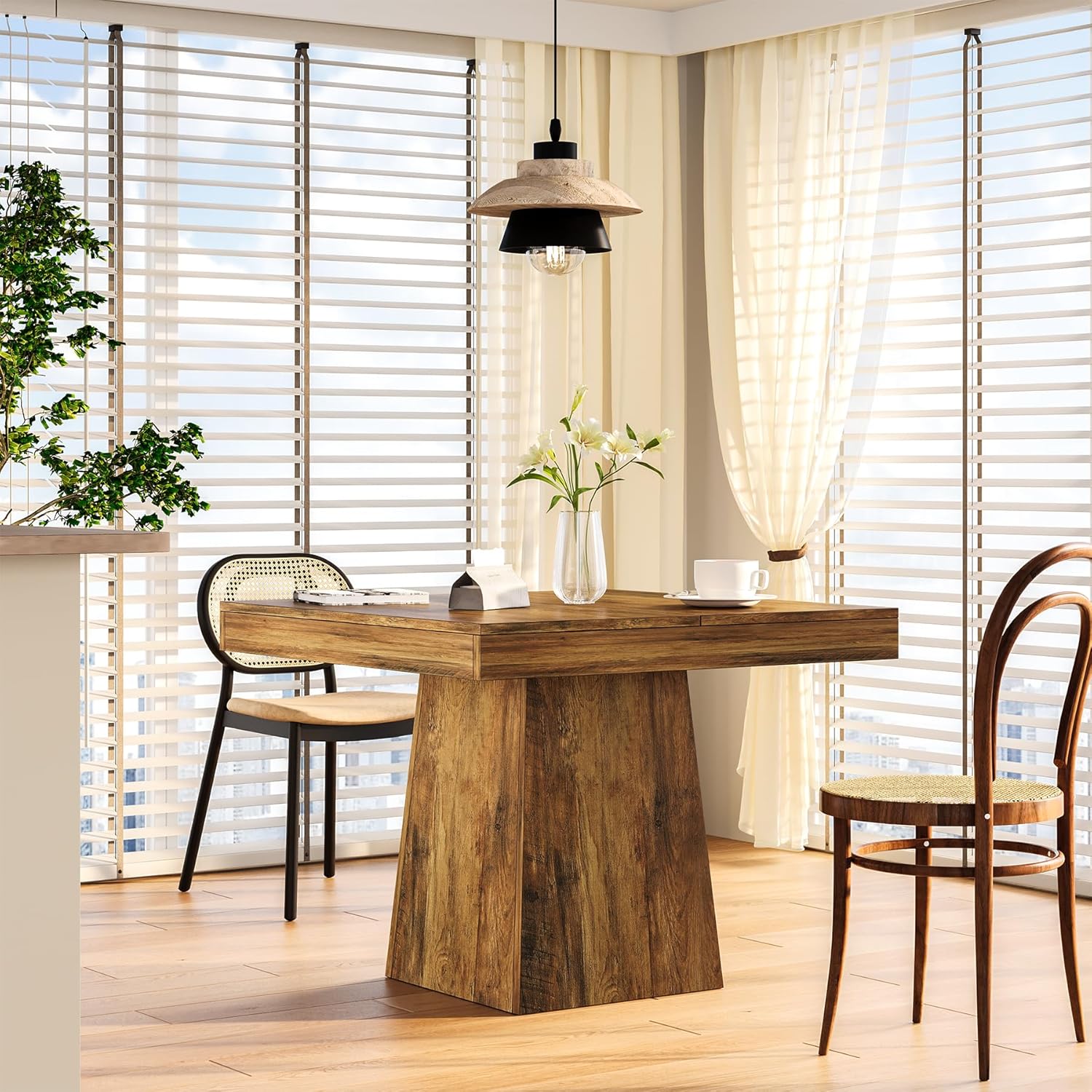 Alternative view of LITTLE TREE 31.5" Small Dining Table for 4, Farmhouse Kitchen Table with Walnut Finish, Square Compact Dinner Table for Home Dining Room, Apartments, Office, Living Room & Restaurants, Walnut