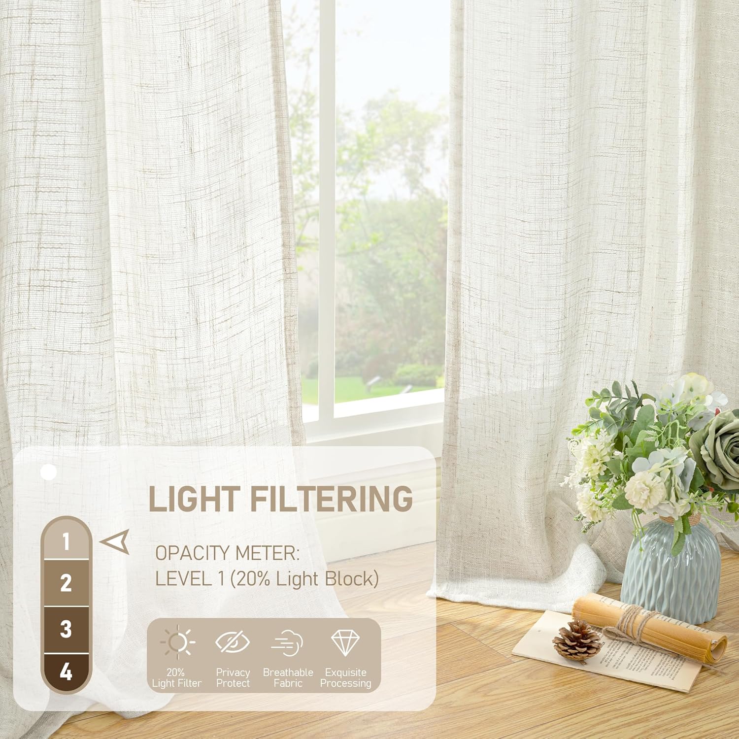 LAMIT Natural Ivory Semi Sheer Linen Curtains 84 inch Long, Cream White Light Filtering Living Room Panels Back Tab and Rod Pocket Neutral Drapes for Bedroom/Farmhouse, 2 Panels, 52 x 84 Inch - Image 5