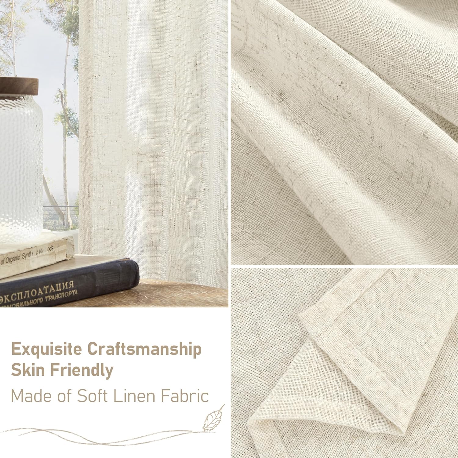 LAMIT Natural Ivory Semi Sheer Linen Curtains 84 inch Long, Cream White Light Filtering Living Room Panels Back Tab and Rod Pocket Neutral Drapes for Bedroom/Farmhouse, 2 Panels, 52 x 84 Inch - Image 7