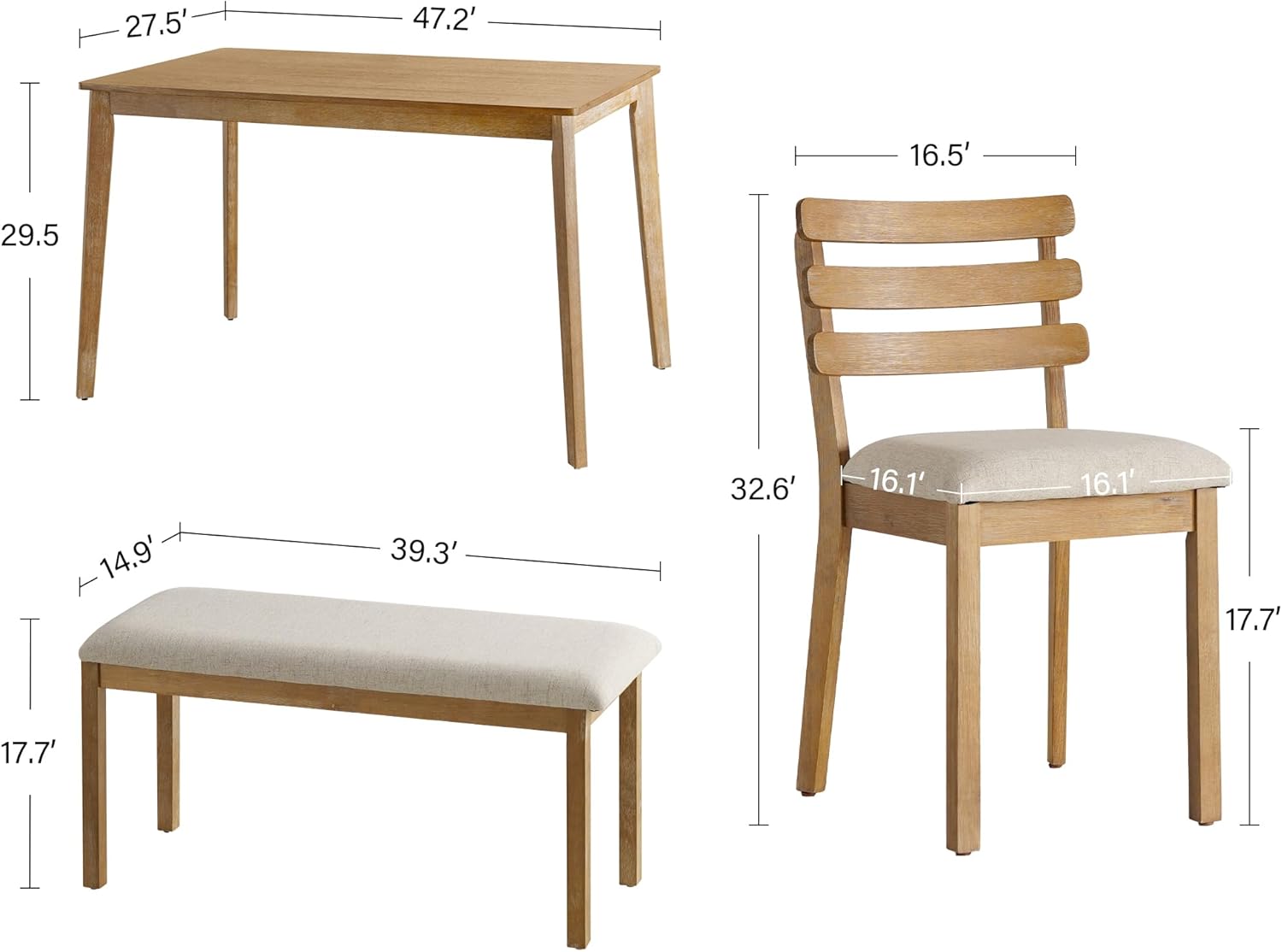 SIMTONAL Farmhouse Dining Table Set for 4, Wooden Dining Roon Table and Solid Wood Chairs, 5-Piece Modern Dining Set Home, Kitchen, Dining Room, 4 Upholstered Chairs, Rubberwood Legs