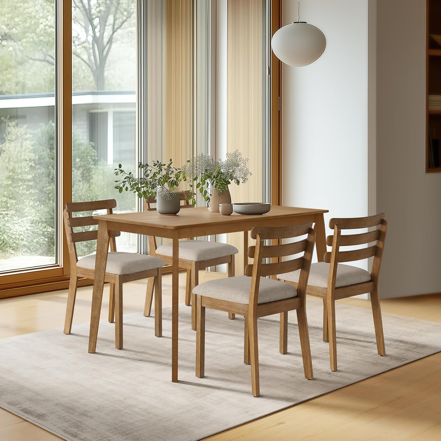Alternative view of SIMTONAL Farmhouse Dining Table Set for 4, Wooden Dining Roon Table and Solid Wood Chairs, 5-Piece Modern Dining Set Home, Kitchen, Dining Room, 4 Upholstered Chairs, Rubberwood Legs