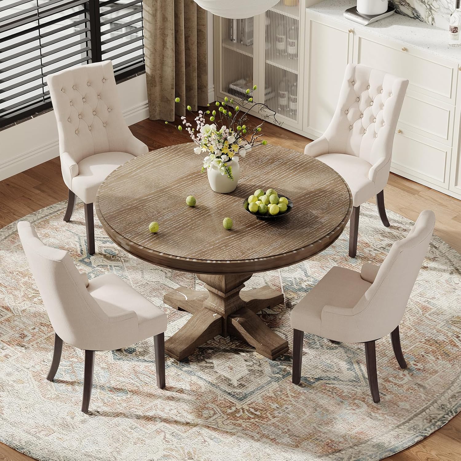 Alternative view of COLAMY Fabric Side Dining Chairs Set of 4, Wingback Upholstered Dining Room Chairs with Tufted Button, Living Room Chairs for Home Kitchen, Beige