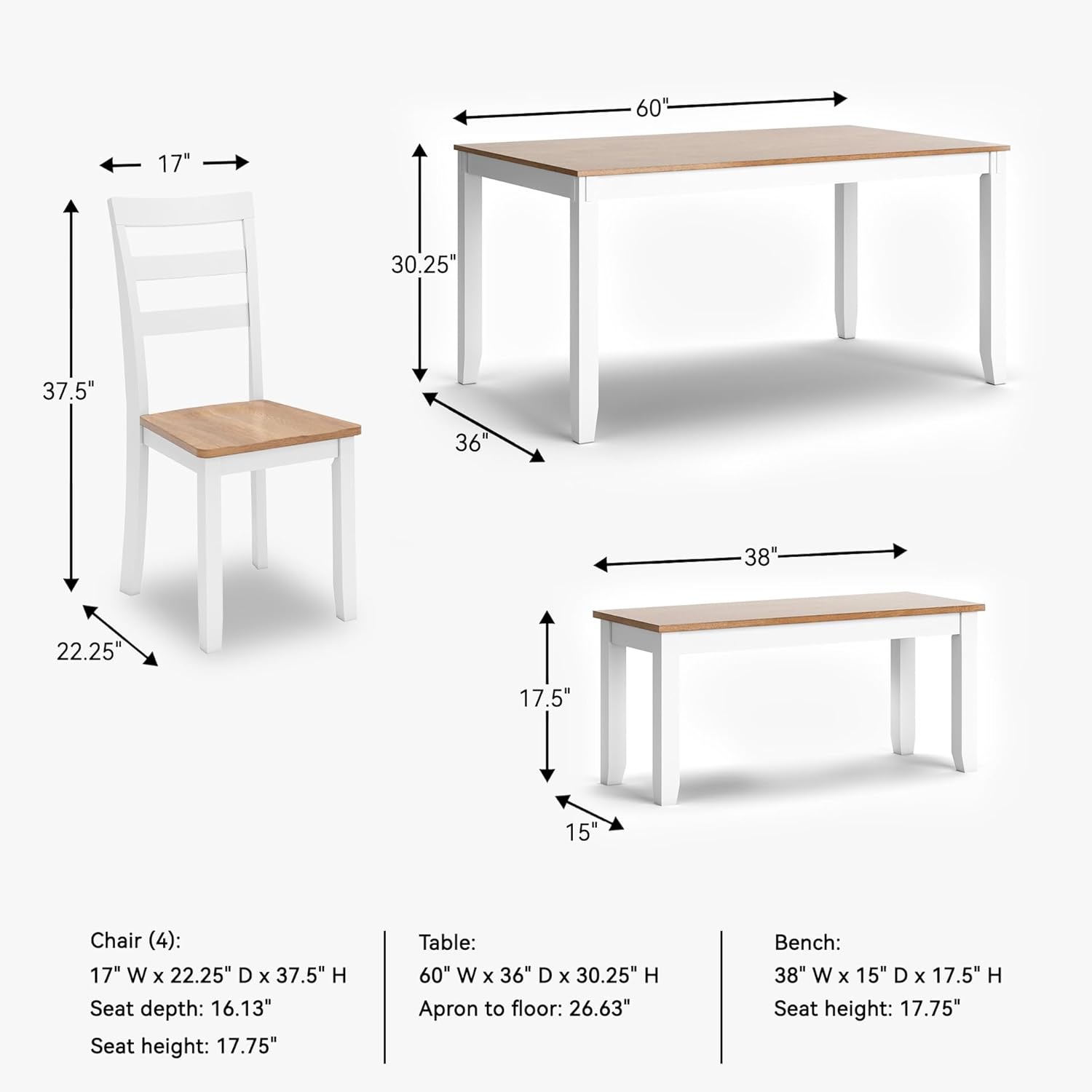Alternative view of Signature Design by Ashley Gesthaven Casual Modern Dining Room Table Set with 4 Chairs and Bench, Set of 6, Mango Wood, 30.25" Table Height, White & Light Brown