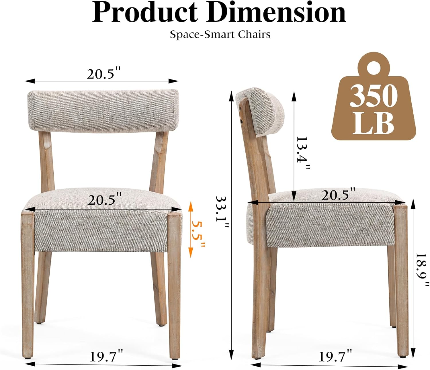 ZJhome Dining Chairs Set of 4,Mid Century Modern Dining Chair Set - Linen Upholstered Low Back Kitchen & Dining Room Chairs with Woven Design,Oatmeal Fabric