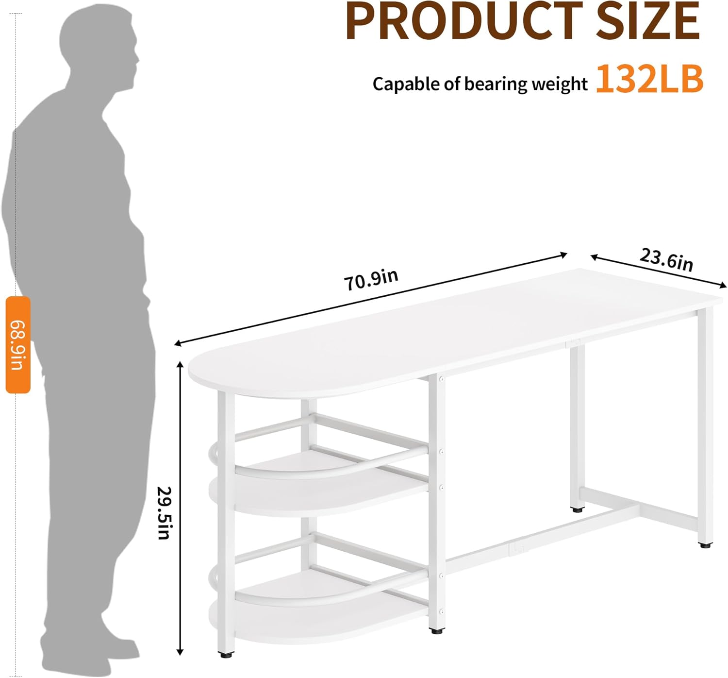 Alternative view of soges 70.9 inch Large Dining Table for 4 to 6, Kitchen Dinner Table with Storage Shelf & Cup Holder, Metal Legs for Dining Room, Home Office, Living Room Furniture, White