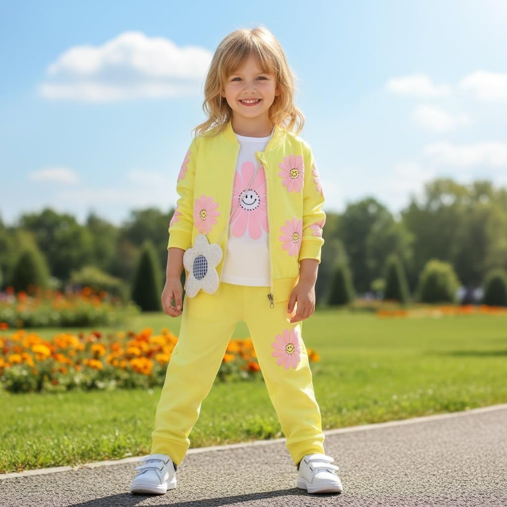 Alternative view of Yao 1-5Years Toddler&Little Girls Flowers Print 3 Piece Sets T Shirt Vest and Pants