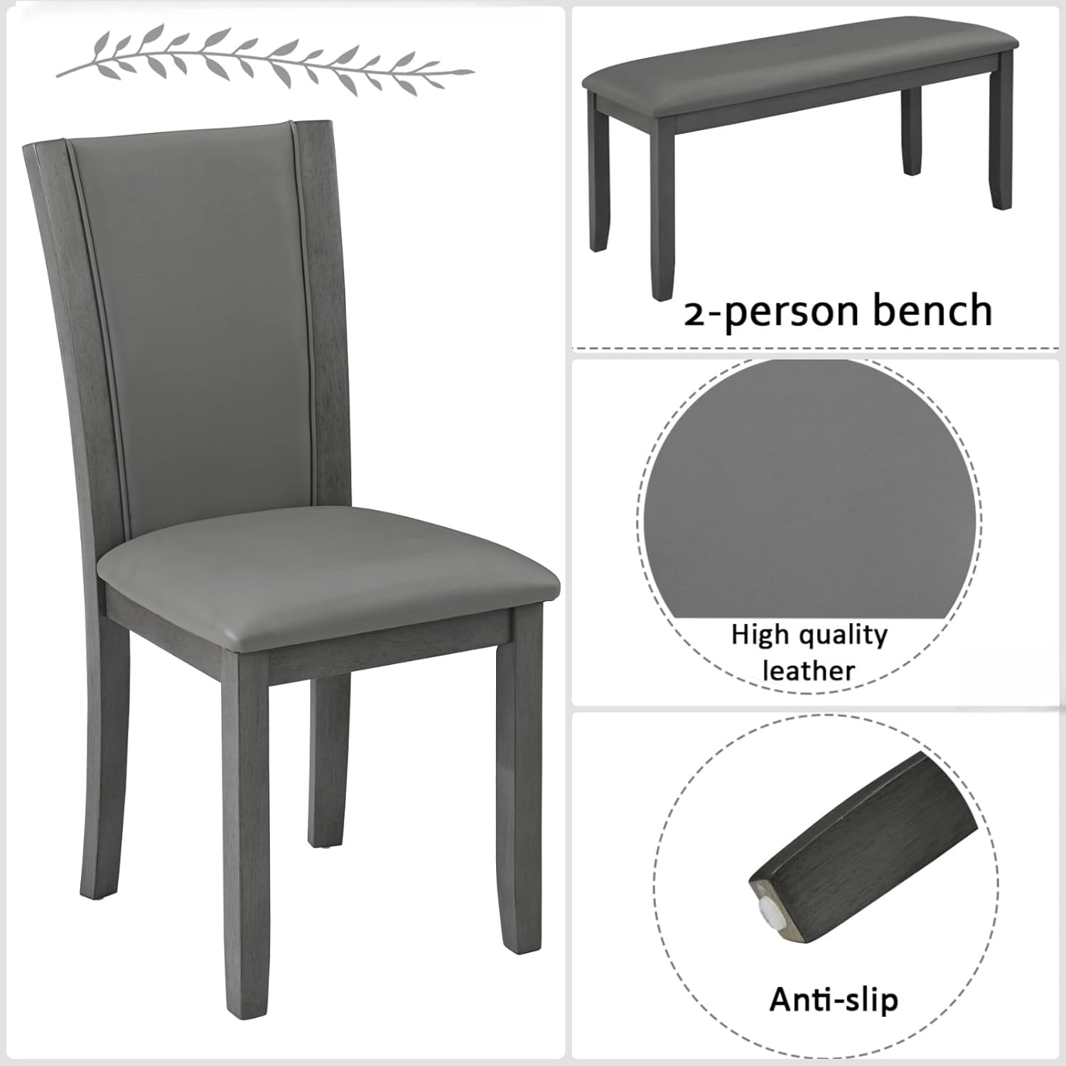 Alternative view of Trygoal Dining Table Set for 6, Farmhouse 6 Piece Dining Room Table Set with Rectangular Table, 4 Upholstered Backrest Chairs and Bench, Counter Height Kitchen Sets with Warm Woodgrain Finish, Gray