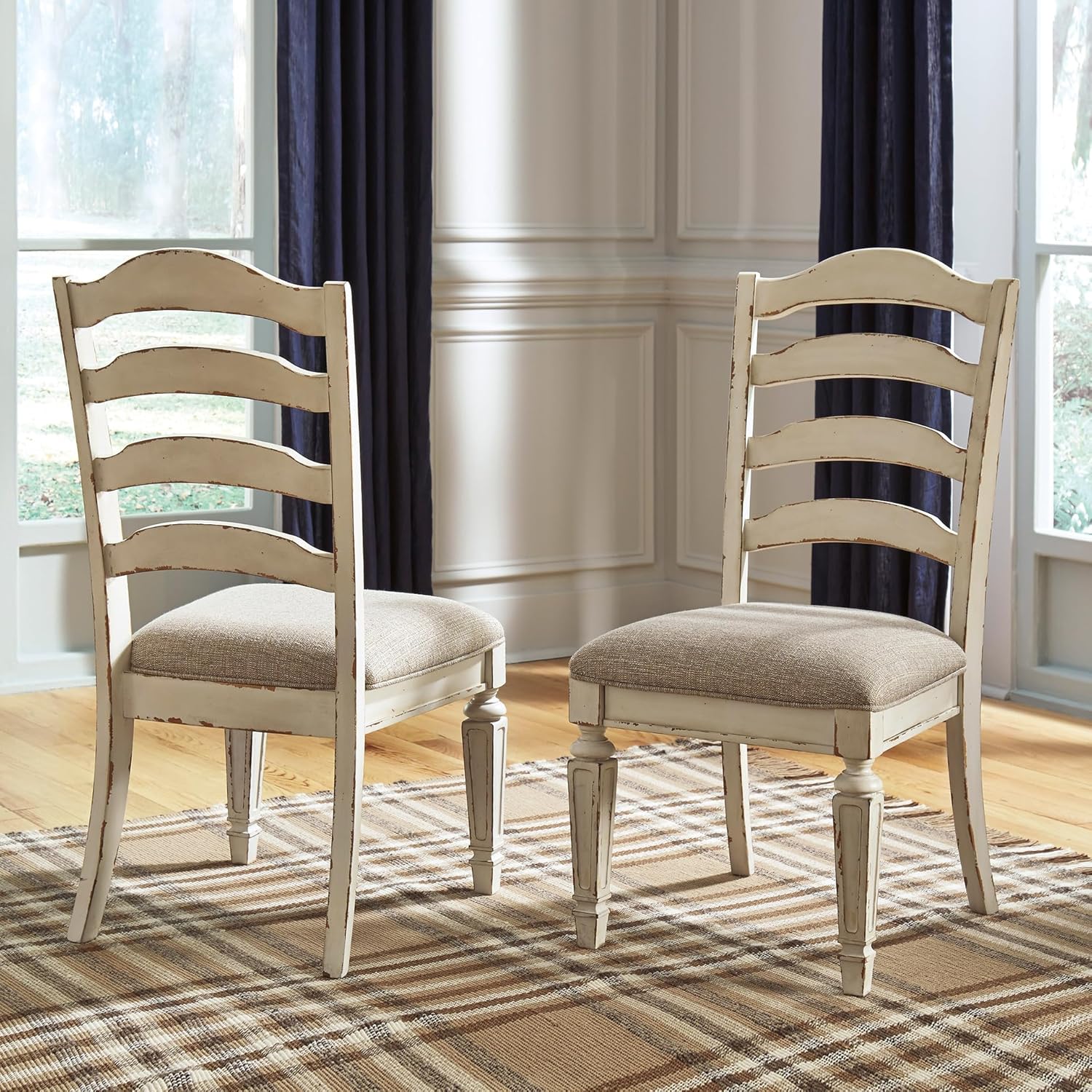 Signature Design by Ashley Realyn Dining Room Upholstered Chair 2 Count, Antique White