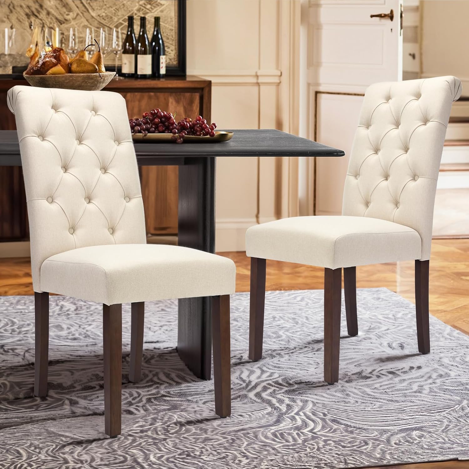 Alternative view of COLAMY Tufted Dining Chairs Set of 4, Accent Parsons Diner Chair Upholstered Fabric Stylish Kitchen Chairs with Solid Wood Legs and Padded Seat, Beige
