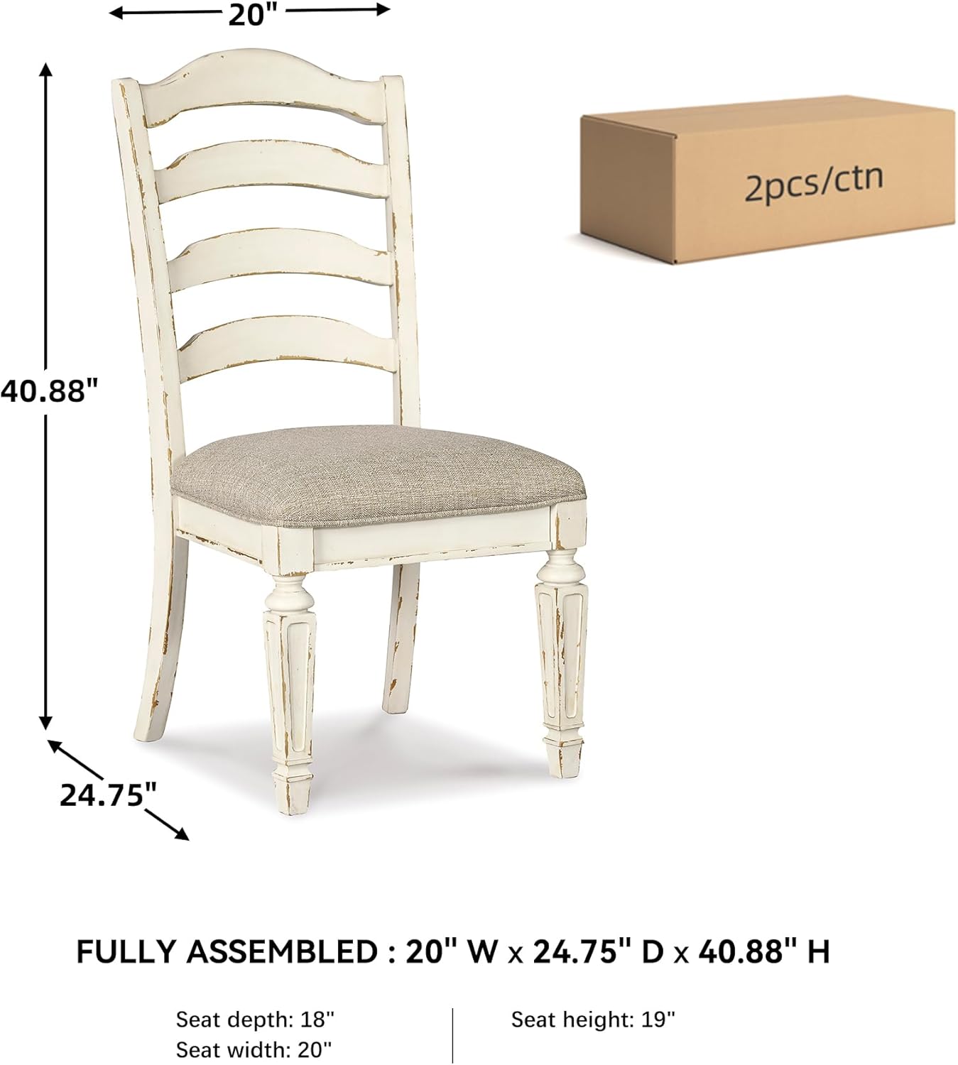 Alternative view of Signature Design by Ashley Realyn Dining Room Upholstered Chair 2 Count, Antique White