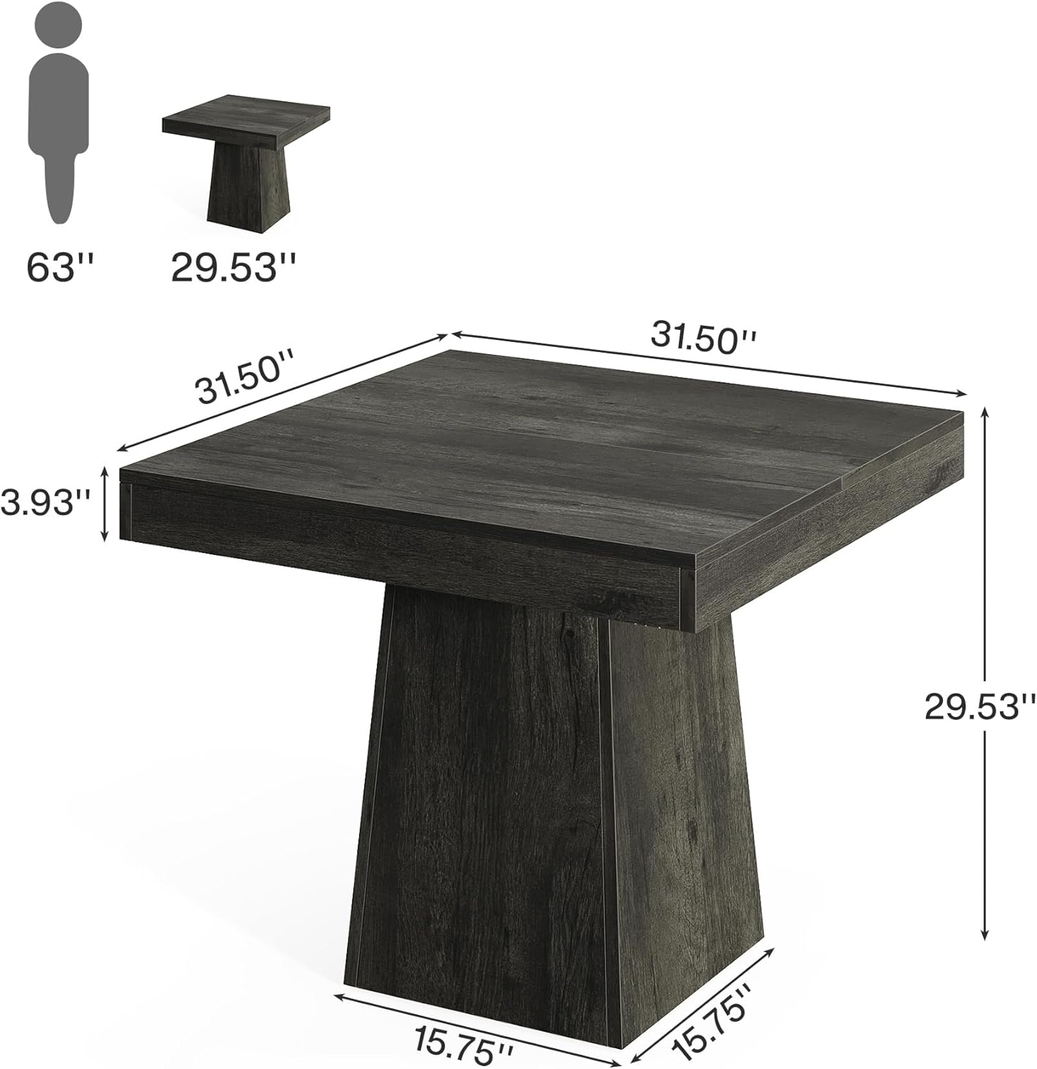 Tribesigns Square Dining Table for 4, 31.5-Inch Small Kitchen Table with Sturdy Pedestal Base, Farmhouse Dinner Table for Dining Room, Living Room, Kitchen (Gray)