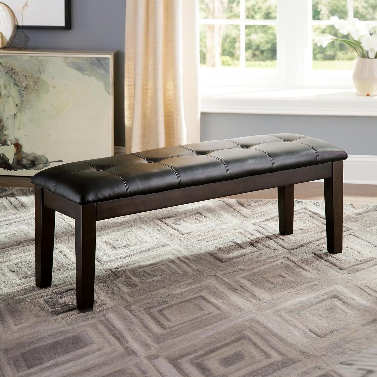 Signature Design by Ashley Haddigan Traditional Upholstered Dining Room Bench, Dark Brown