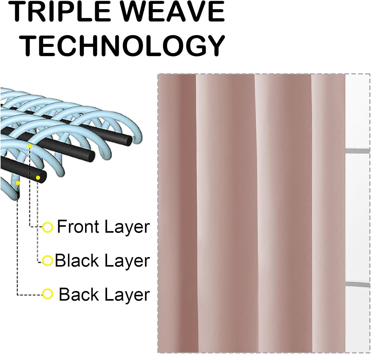 Alternative view of OVZME Blush Pink Blackout Curtains 2 Panels for Girls Room, Thermal Insulated Room Darkening Curtains for Living Room, Energy Saving Window Treatment Curtains Blackout Drapes, 2x40Wx63L Inches
