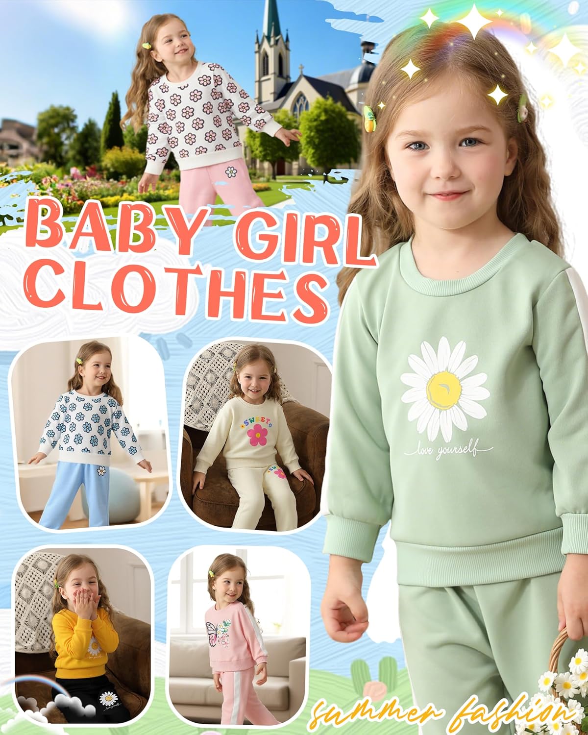 Saeaby Toddler Baby Girl Clothes Infant Girls Outfits Fall/Winter Sweatsuit Cute Sweatshirts Jogger Pants Girl Clothing Sets