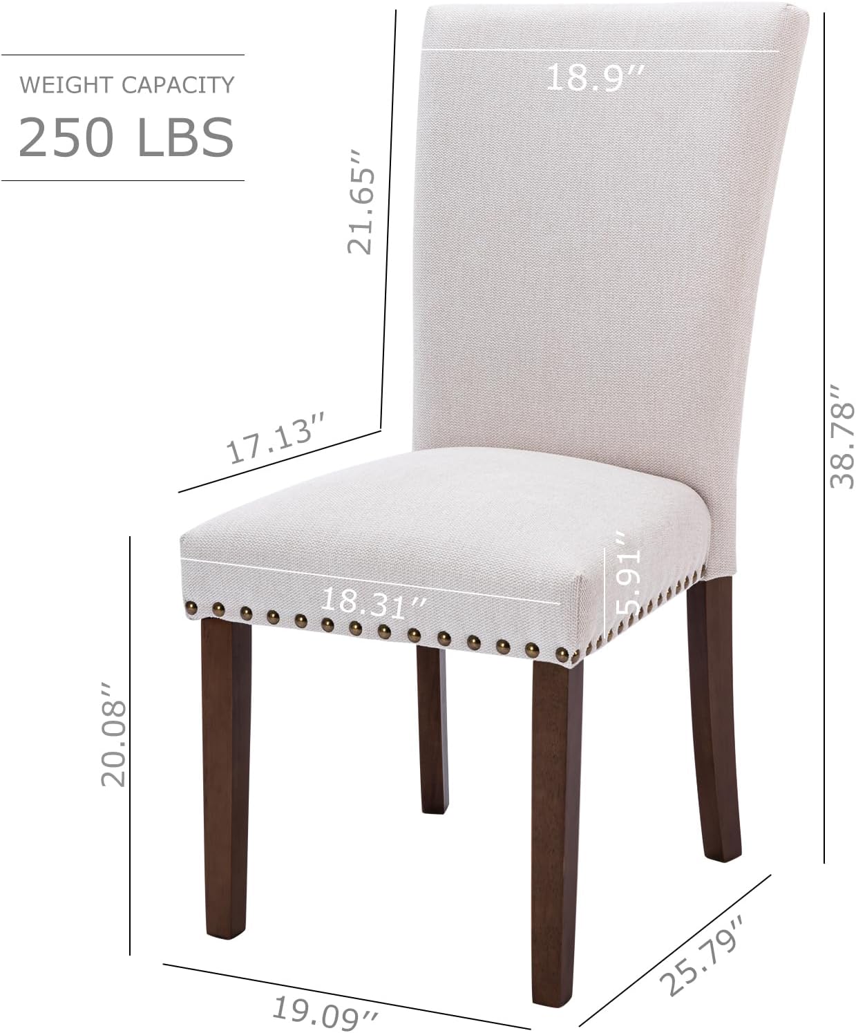 Alternative view of COLAMY Upholstered Parsons Dining Chairs Set of 4, Fabric Dining Room Kitchen Side Chair with Nailhead Trim and Wood Legs - Beige,No Table