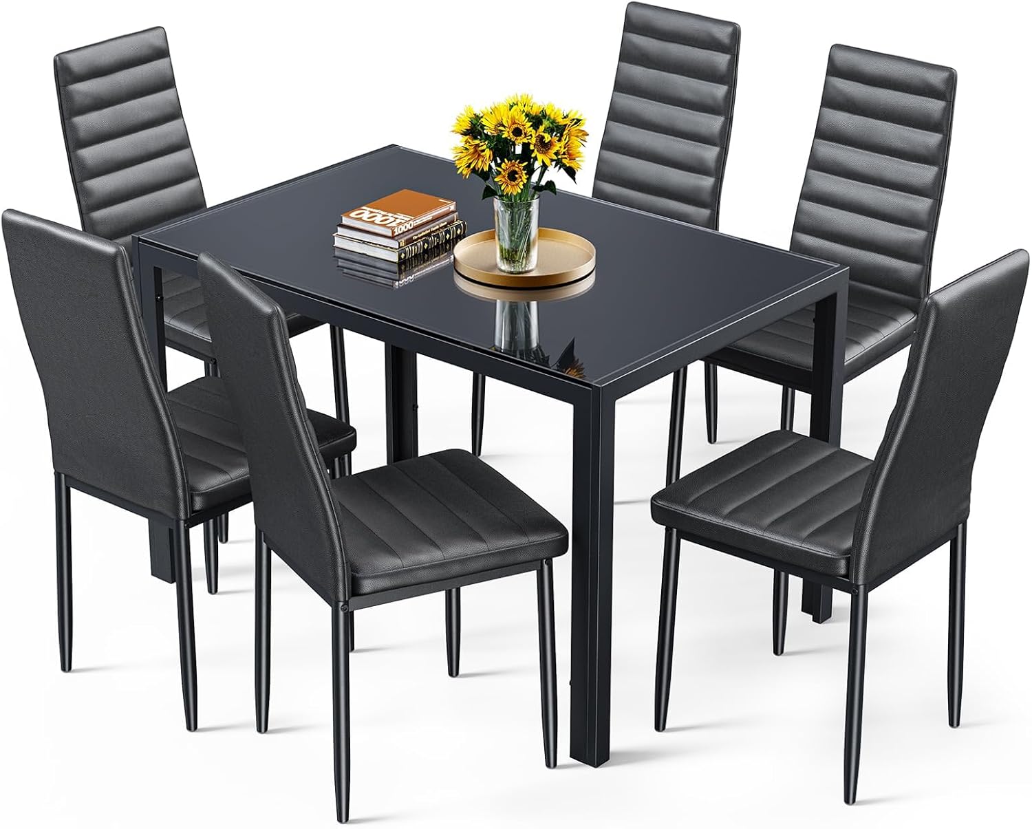 Alternative view of Bealife Kitchen Dining Table Set for 6, Tempered Glass 7 Piece Table and Chairs Set Modern for Home, Kitchen, Living Room, Dining Room,Black
