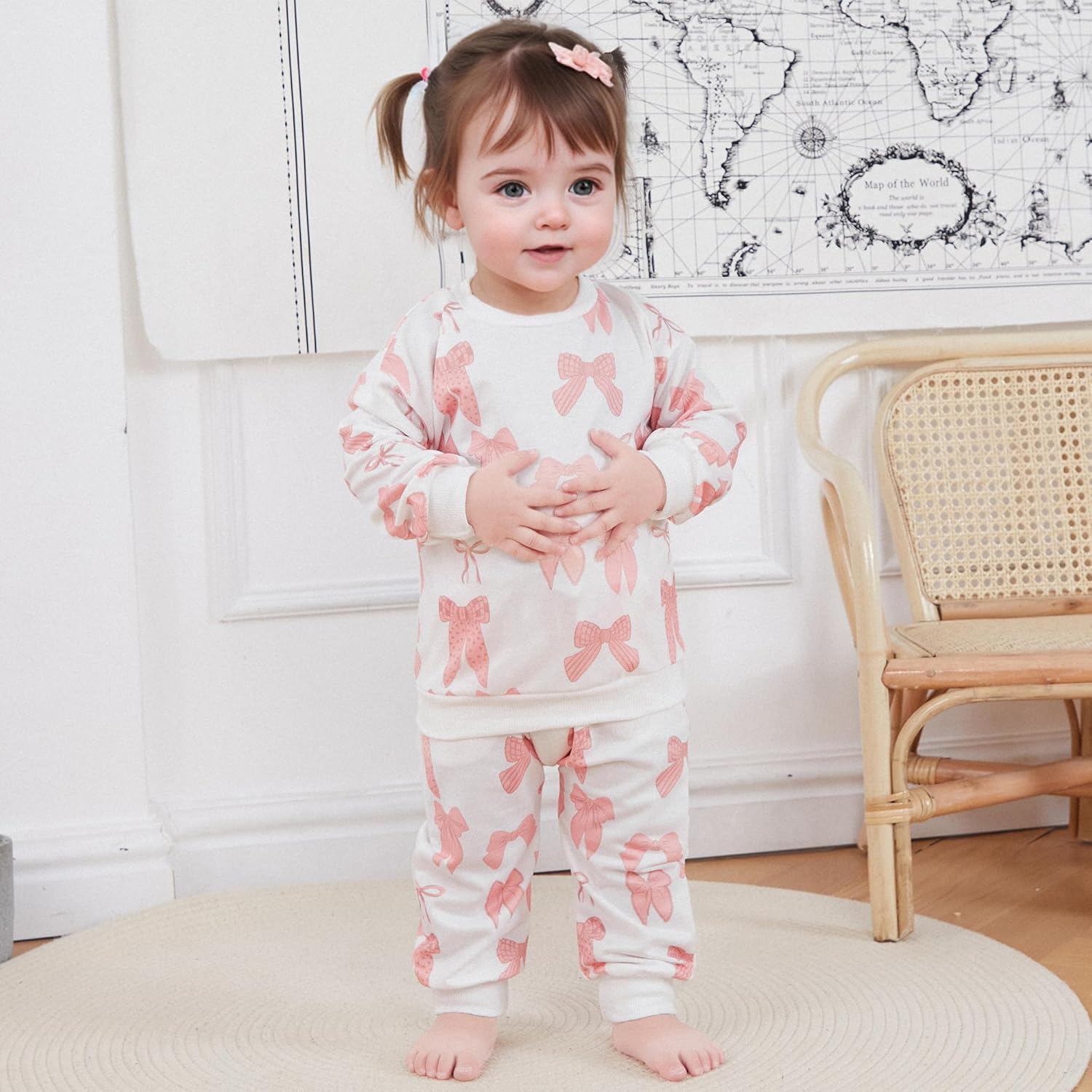 PUHHAPIEY Baby Girl Fall Winter Outfits Toddler Clothes Long Sleeve Floral Graphic Crewneck Sweatshirt + Joggers Pants Set