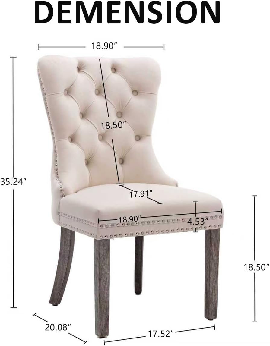 Alternative view of KCC Velvet Dining Chairs Set of 6, Upholstered High-end Tufted Dining Room Chair with Nailhead Back Ring Pull Trim Solid Wood Legs, Nikki Collection Modern Style for Kitchen, Beige