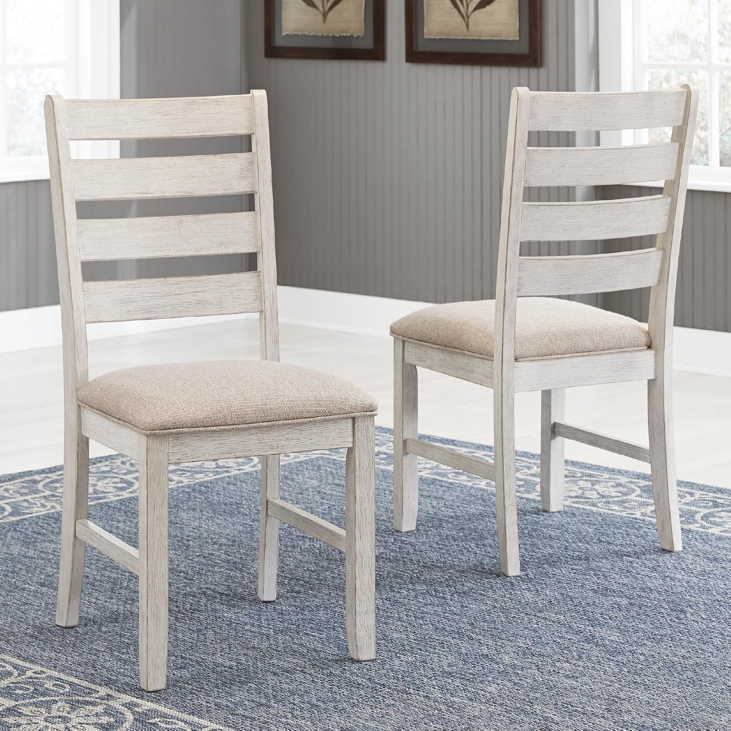 Signature Design by Ashley Skempton Modern Farmhouse Dining Room Chair, 2 Count, Ladderback Design, Wood, 17.75" W x 21.5" D x 38.63" H, White and Light Brown