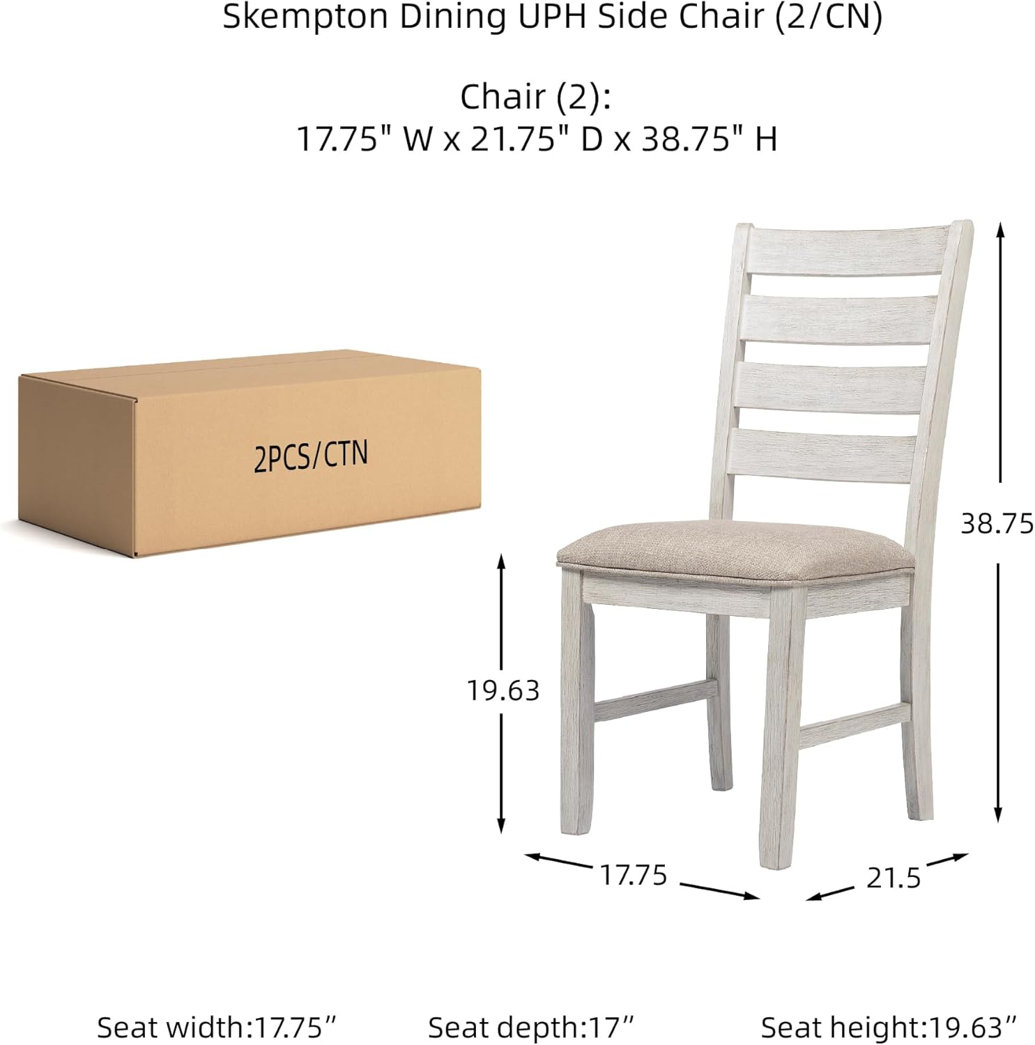 Alternative view of Signature Design by Ashley Skempton Modern Farmhouse Dining Room Chair, 2 Count, Ladderback Design, Wood, 17.75" W x 21.5" D x 38.63" H, White and Light Brown