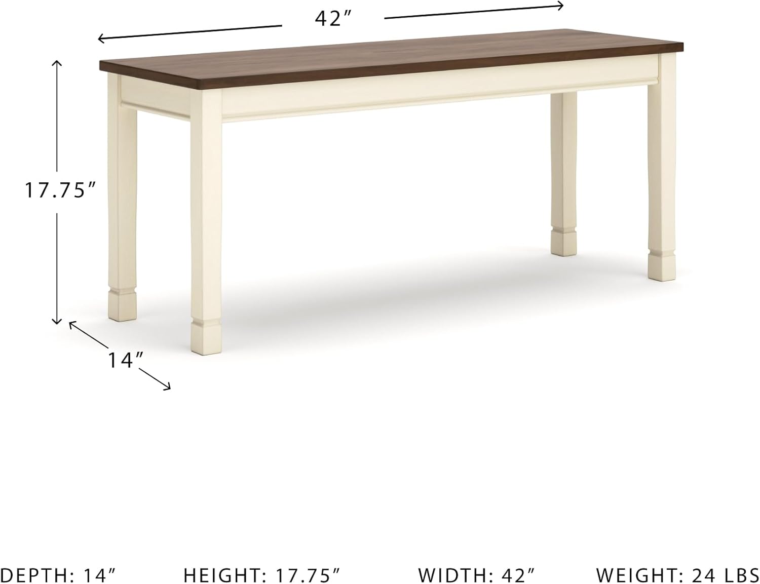 Alternative view of Signature Design by Ashley Whitesburg Cottage Rectangular Dining Bench, Brown & Antique White