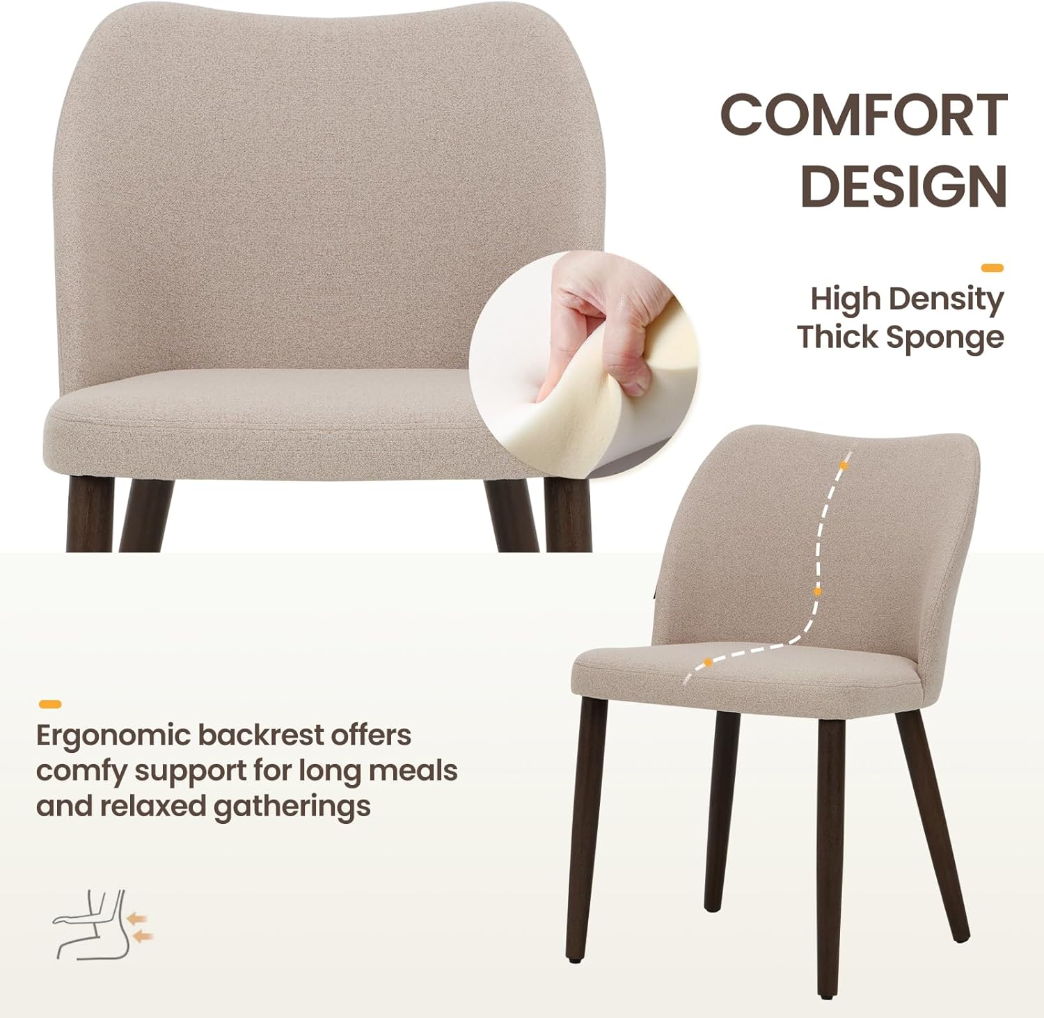 Alternative view of Homixis Wooden Dining Chairs Set of 4, Upholstered Kitchen Dining Room Chair, Modern Fabric Farmhouse Dinner Chair for Restaurant & Cafe, Camel