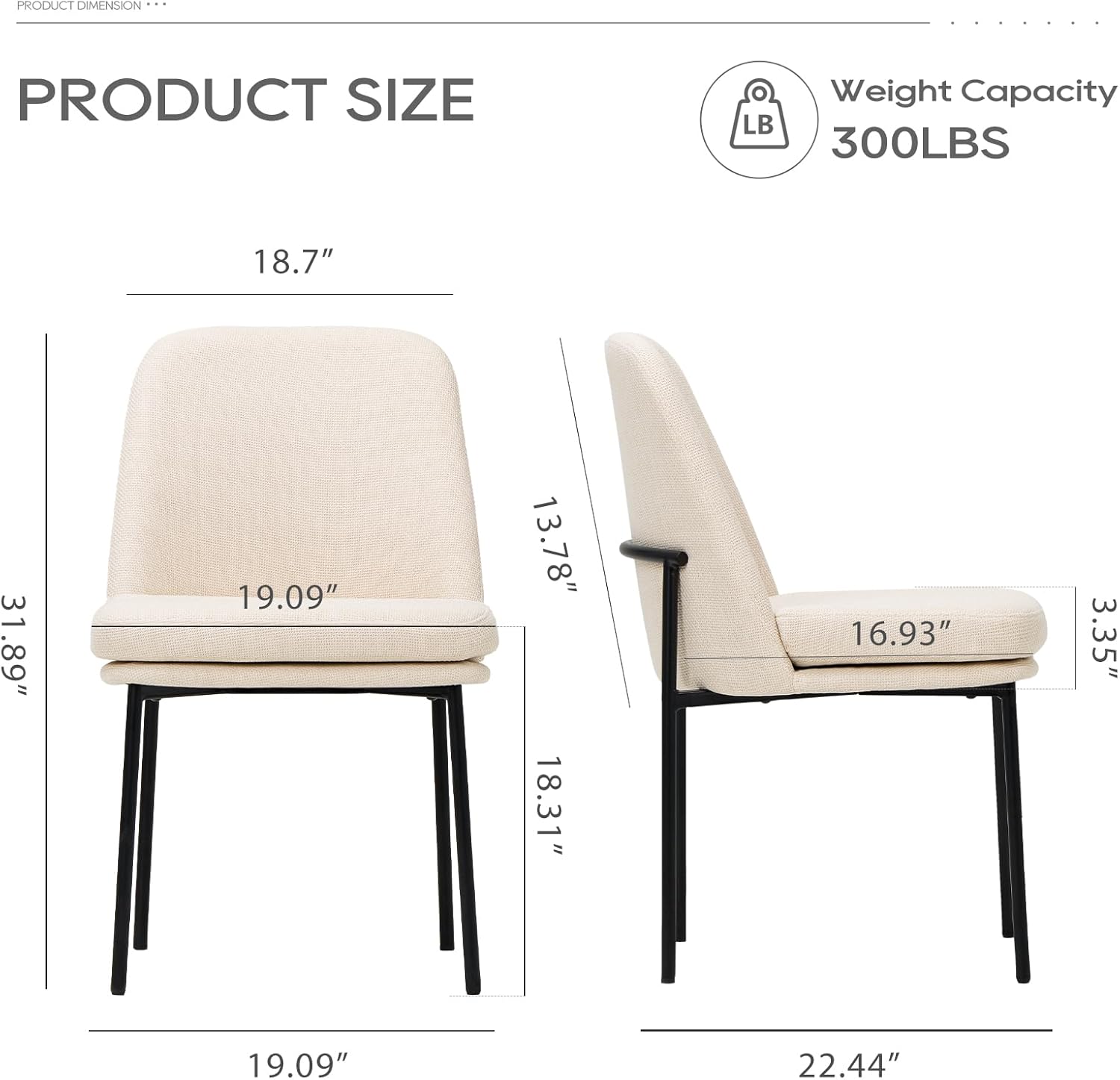 COLAMY Dining Chairs Set of 4, Modern Dining Chairs, Fabric Upholstered Dining Chairs, Kitchen Chairs with Curved Back and Metal Legs for Dining Room Kitchen Restaurant, Beige