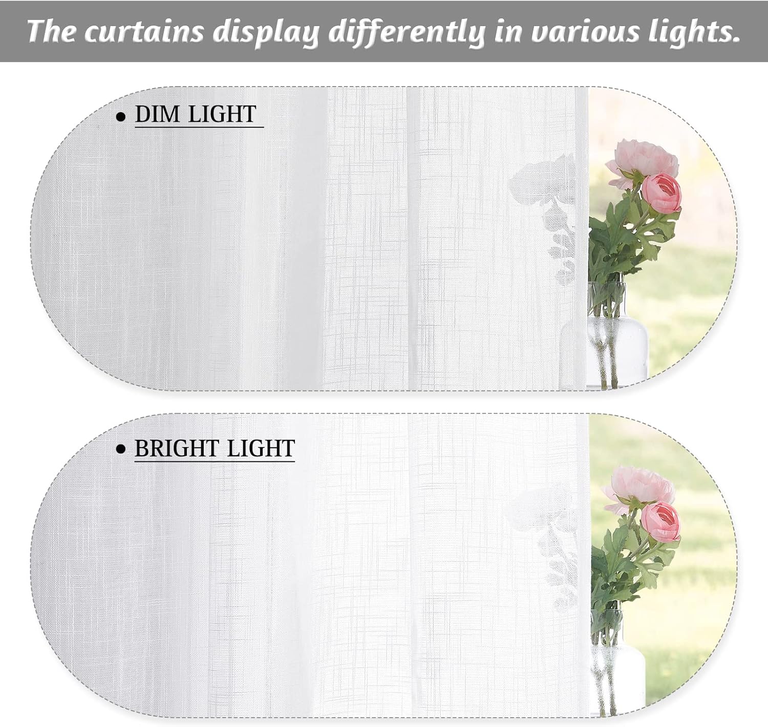 Alternative view of RYB HOME White Semi Sheer Curtains 84 inches Long - Living Room Curtains for Half Privacy, Linen Textured Sheer Light Filtering Vertical Window Drapes for Bedroom Dining, Width 52 inch, 2 Panels