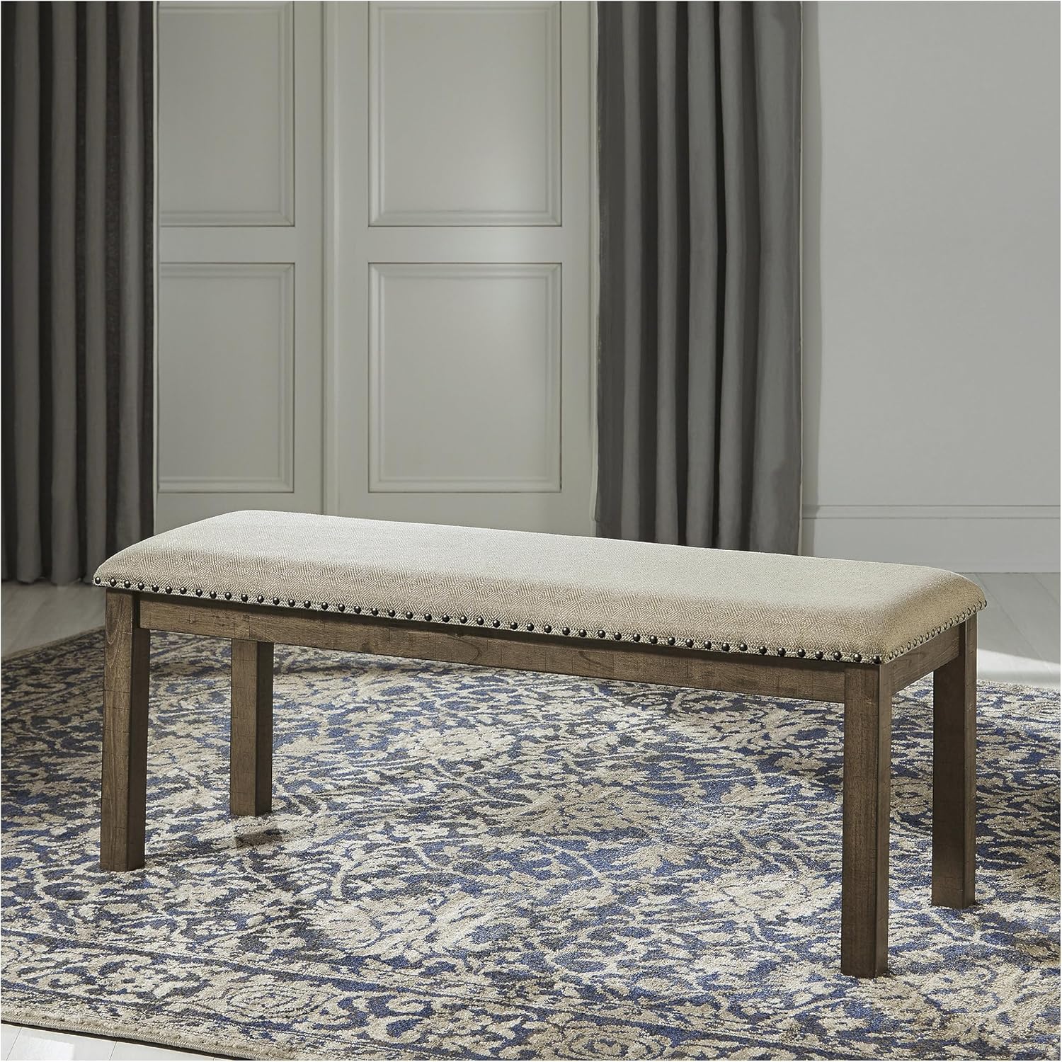 Signature Design by Ashley Moriville Casual Rustic Upholstered Dining Bench, Grey & Brown