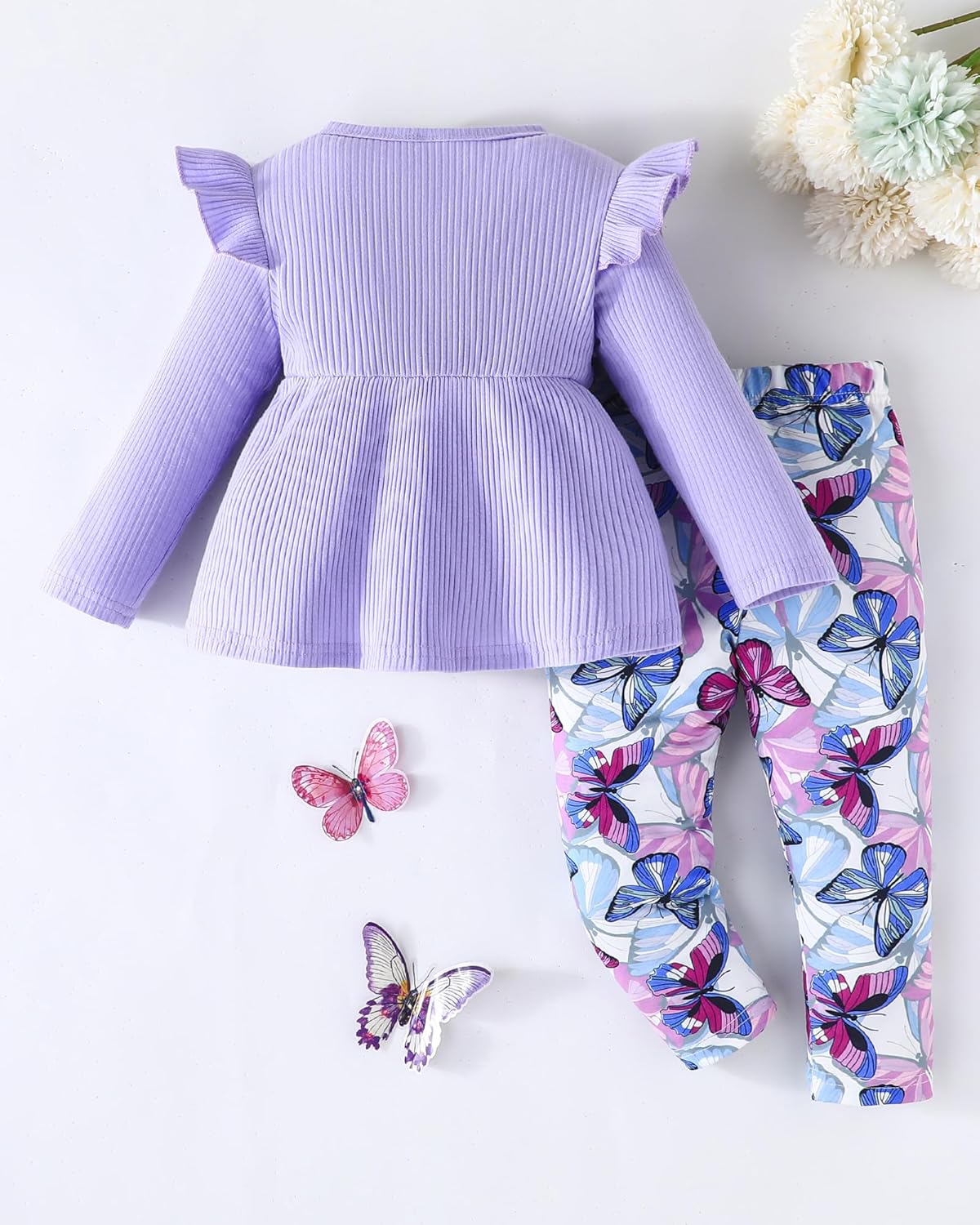 Alternative view of Jecson Toddler Baby Girl Clothes: Cotton Soft Outfits Set A-Line Top & Butterfly-Print Pants Cute Fall Home Outdoor 6M-4Y