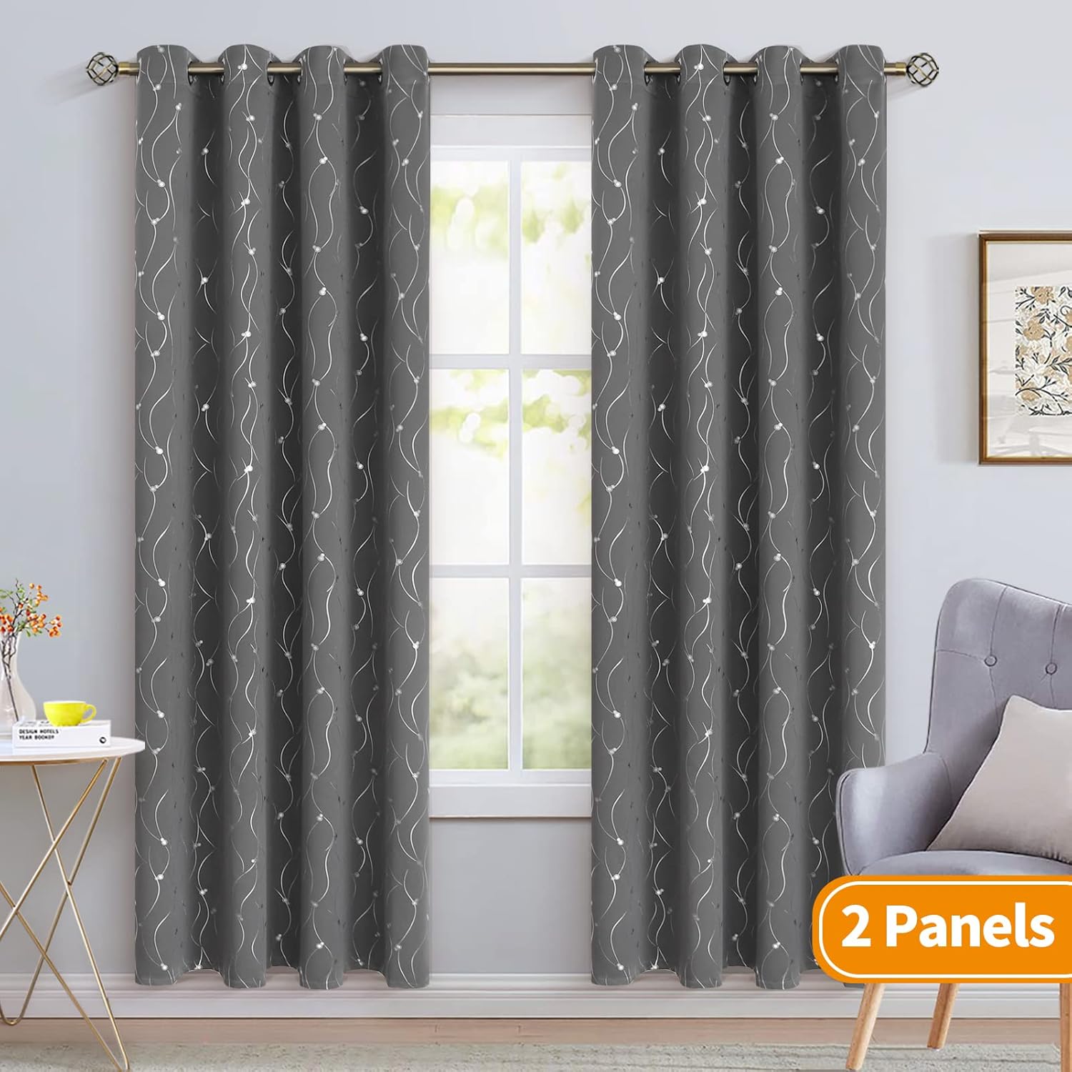BGment Blackout Curtains for Bedroom/Living Room 84 Inch Length 2 Panels Set, Dark Grey Room Darkening Thermal Insulated Grommet Window Drapes with Pattern, Each Panel 52 x 84 Inch