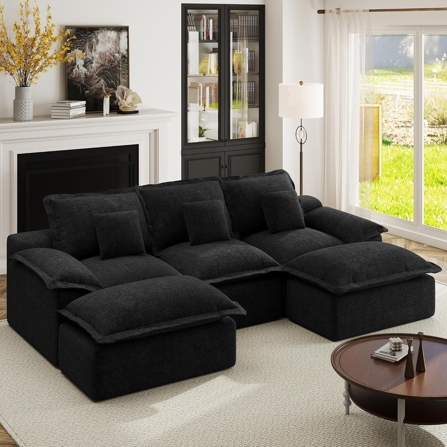 Alternative view of Nebuaegis Cloud Couch Sectional, Modern Modular Sofa with Deep Seat, U-Shape Boneless Couches for Living Room with Movable Ottomans, No Assembly Required, Chenille, Black(3 Seater + 2 Ottomans)