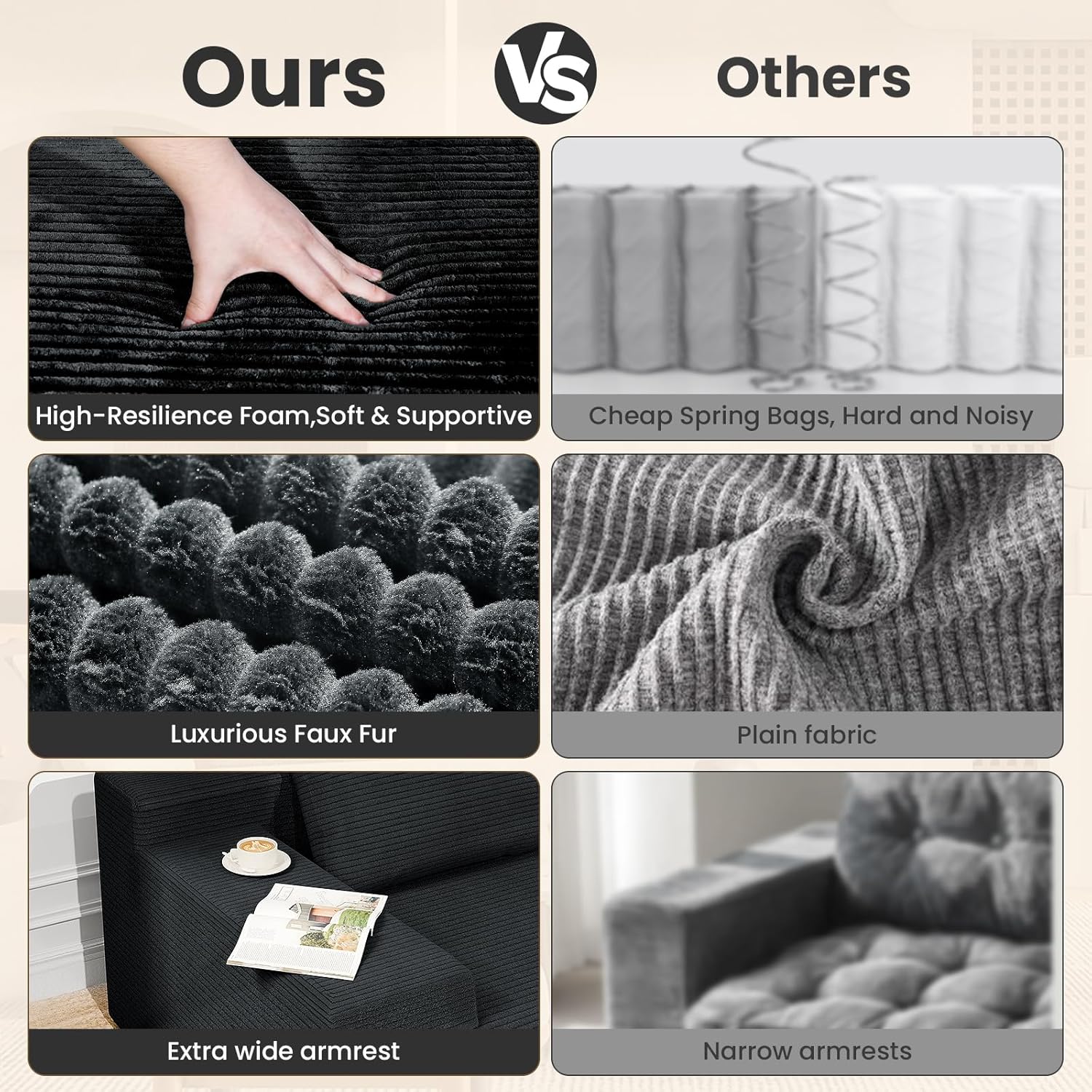 Alternative view of LEVELEVE 107" Cloud Sectional Couch with Deep Seat，Modern Modular Sofa with L-Shape Chaise，No Assembly Required, Upholstered Couches for Living Room Bedroom(Dark Gery,Left Facing Chaise)