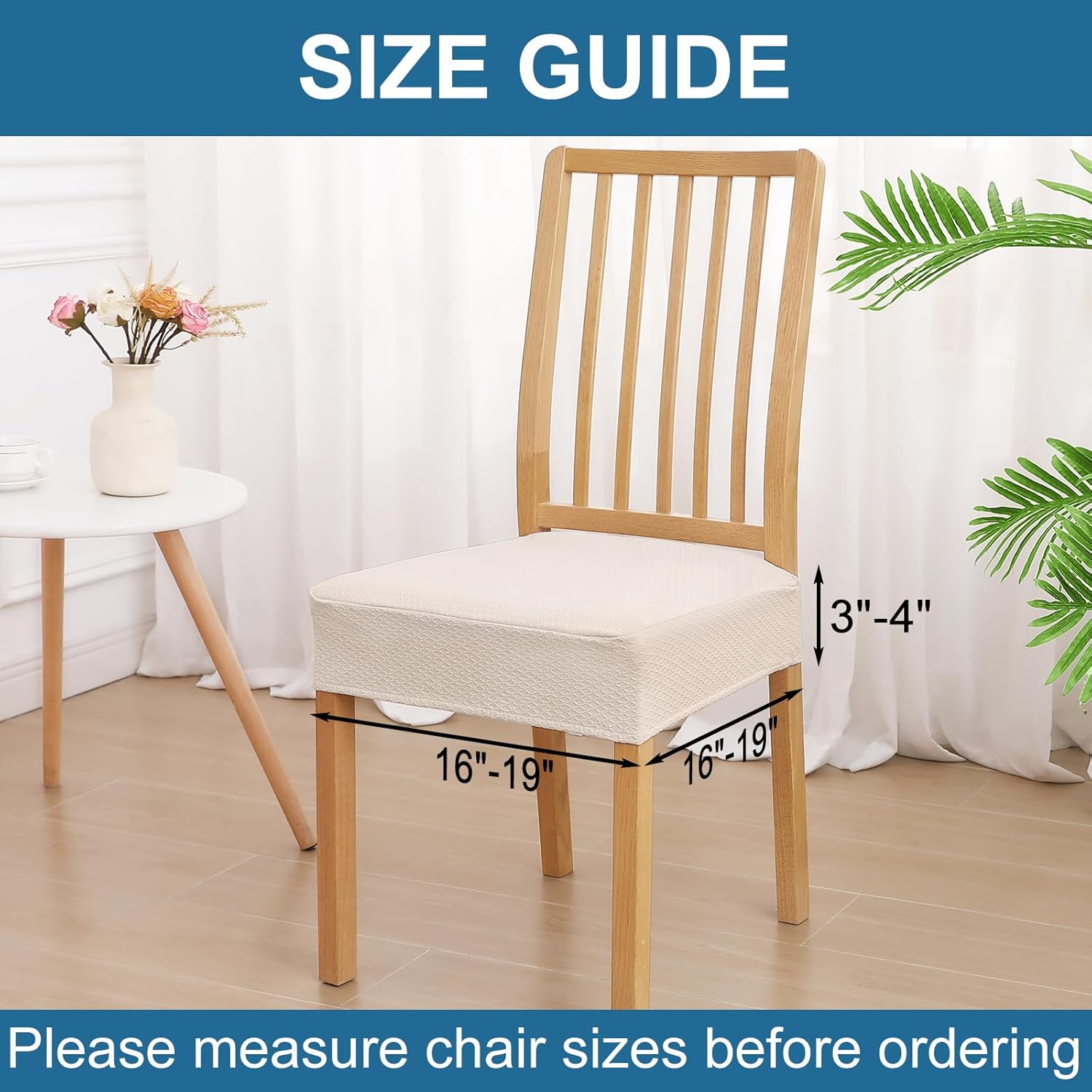 Alternative view of Smiry Waterproof Seat Covers for Dining Room Chairs Set of 4, Stretch Jacquard Removable Washable Chair Seat Slipcovers Protector, No Rear Covers, Beige