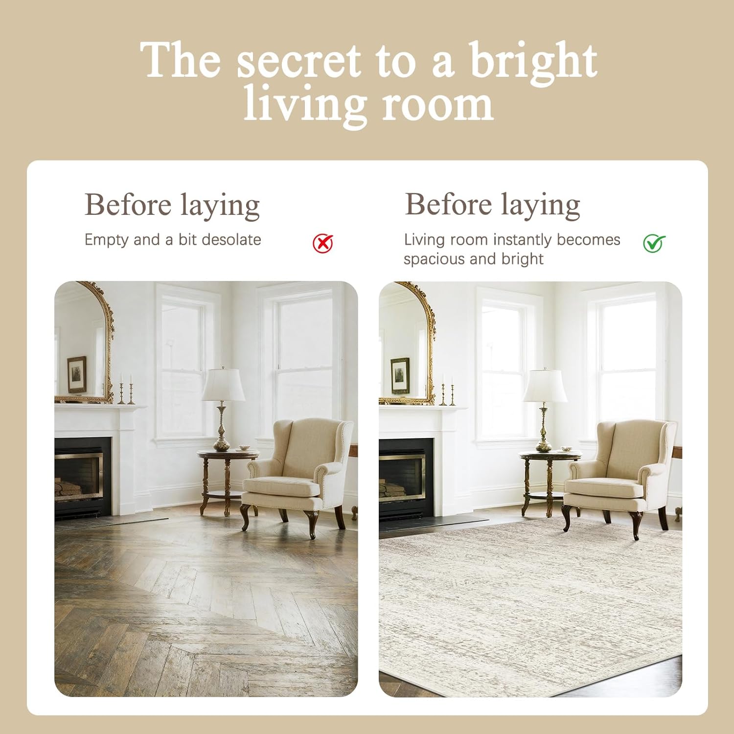 Alternative view of Srugn Washable Rugs 8x10 Area Rugs for Living Room,Ultra Soft Faux Wool Retro Rugs for Bedroom,Dining Room,Non Slip&Non-Shedding Low Pile Vintage Print Rug Indoor Large Carpets for Home Office Decor