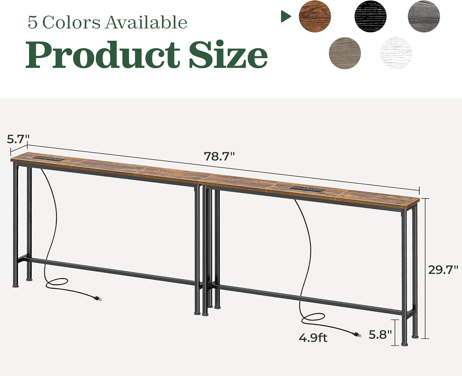 Alternative view of SUPERJARE 78.8 inch Narrow Console Table with Outlet, Sofa Tables, Behind Couch Table, Long Entryway Tables with Charging Station, for Living Room, Rustic Brown