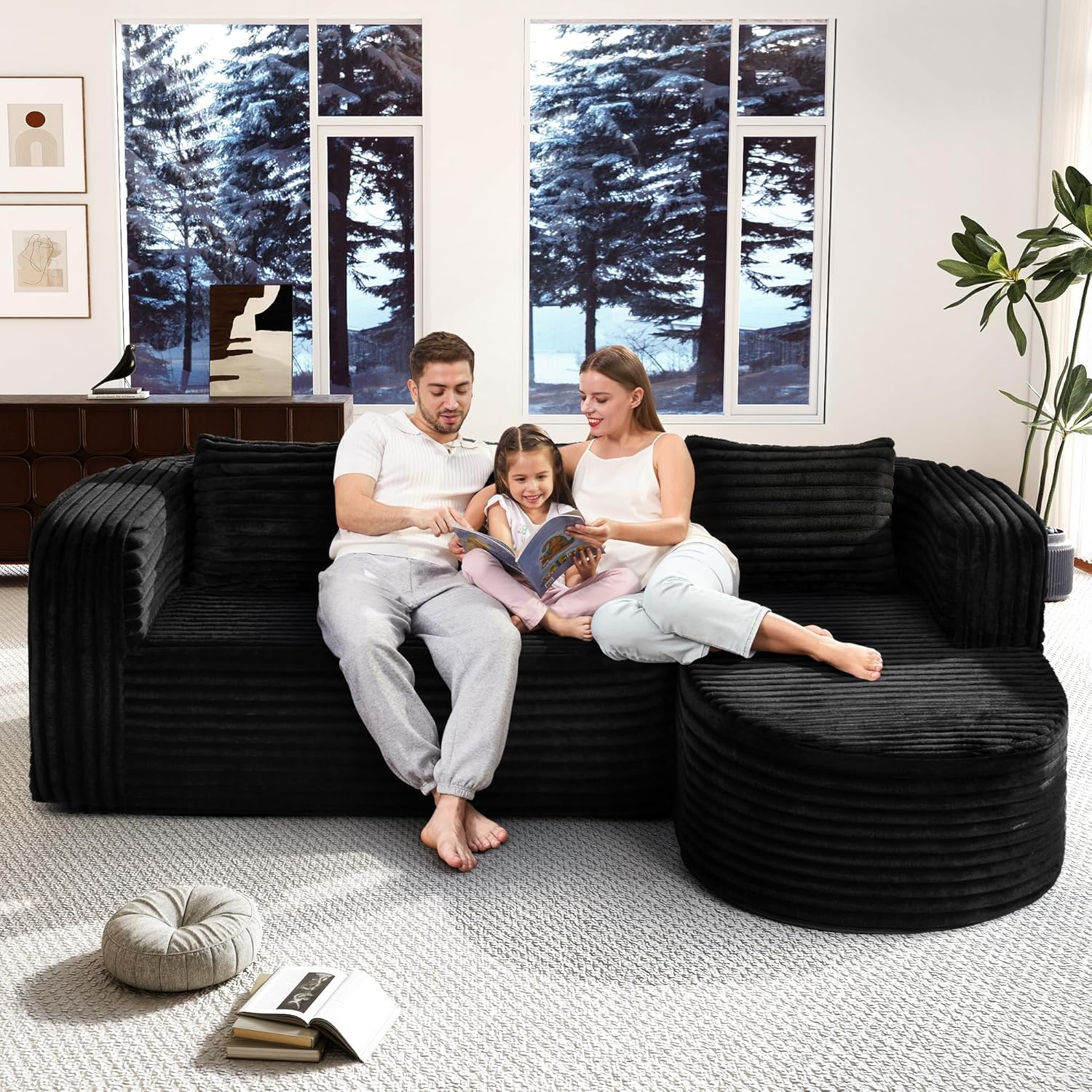 Alternative view of Hobestluk 96" Cloud Sectional Couch Modern Boneless Couch 3 Seater with Oversized Chaise L Shaped Modular Sofa Couches for Living Room Apartment No Assembly Required (Stripe Black,Right Facing Chaise)
