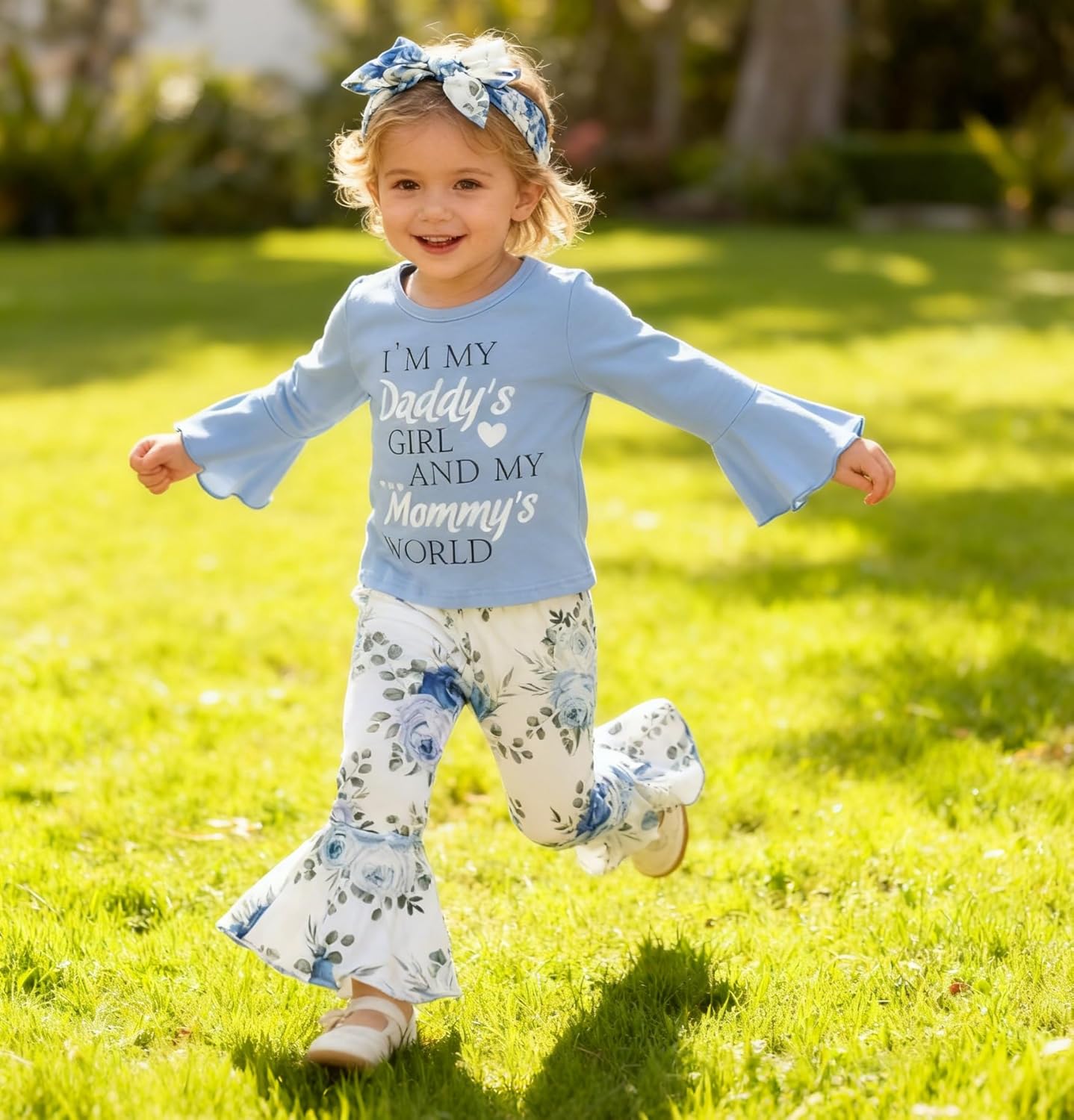 YALLET 3Pcs Toddler Baby Girl Clothes Girls Outfits Prints Top+ Flared Pants Fall Winter Girl Clothing Set 12 Months-5 Years