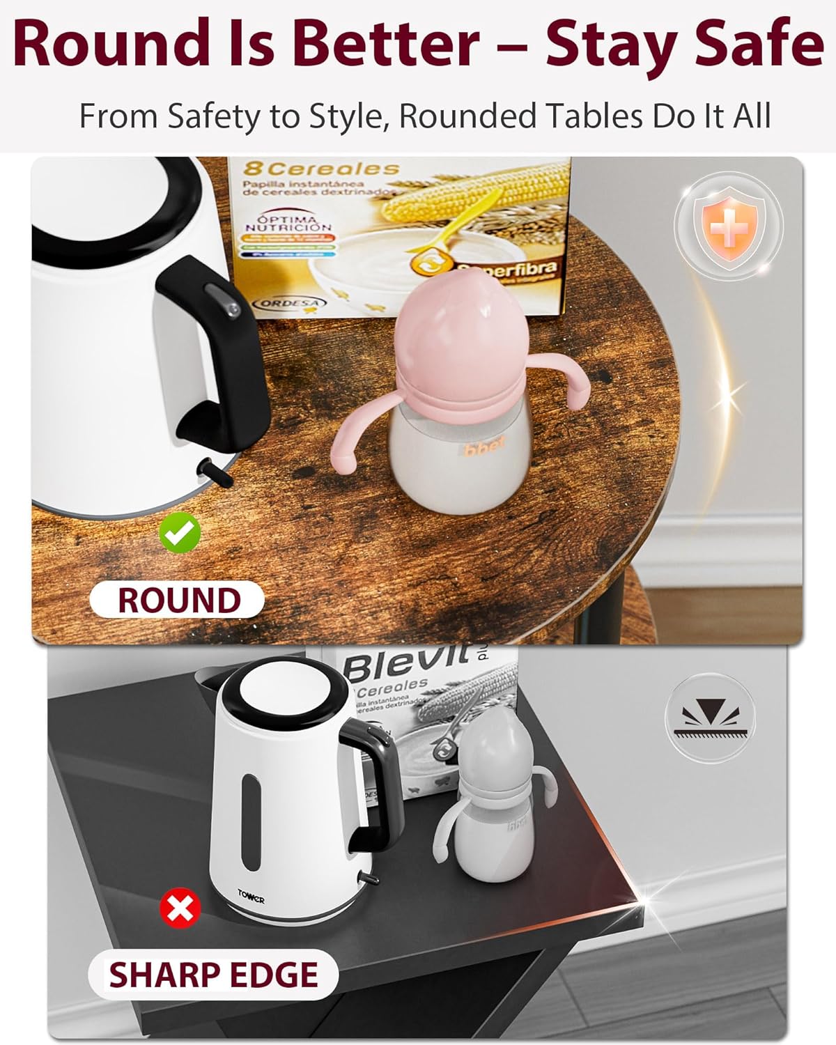 Alternative view of XBurmo Small Round End Table - 3 Tier Design Accent Table, Narrow Side or Bedside Stand, Industrial Vintage Nightstand for Bedroom, Living Room, or Small Spaces, Rustic Brown