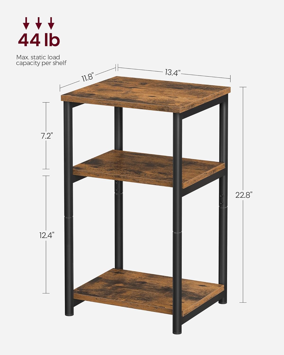 Alternative view of VASAGLE Side Table, Small End Table, Tall Nightstand for Living Room, Bedroom, Office, Bathroom, Rustic Brown and Classic Black ULET273B01