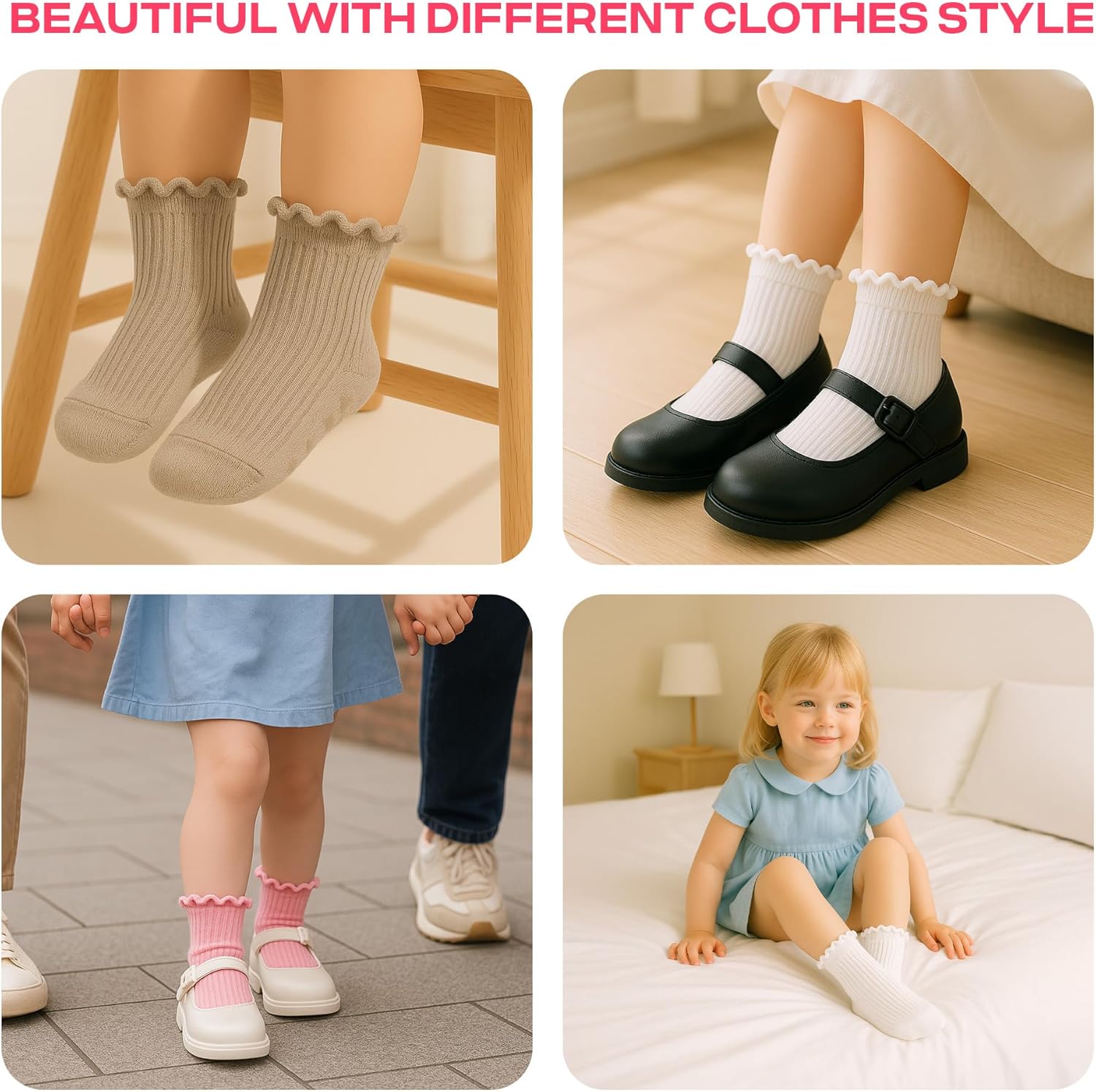 COOLMATE GLOBAL 6 Pairs Toddler Ruffle Socks for Girls Baby Grip Socks Non Slip Cute Grippy Frilly