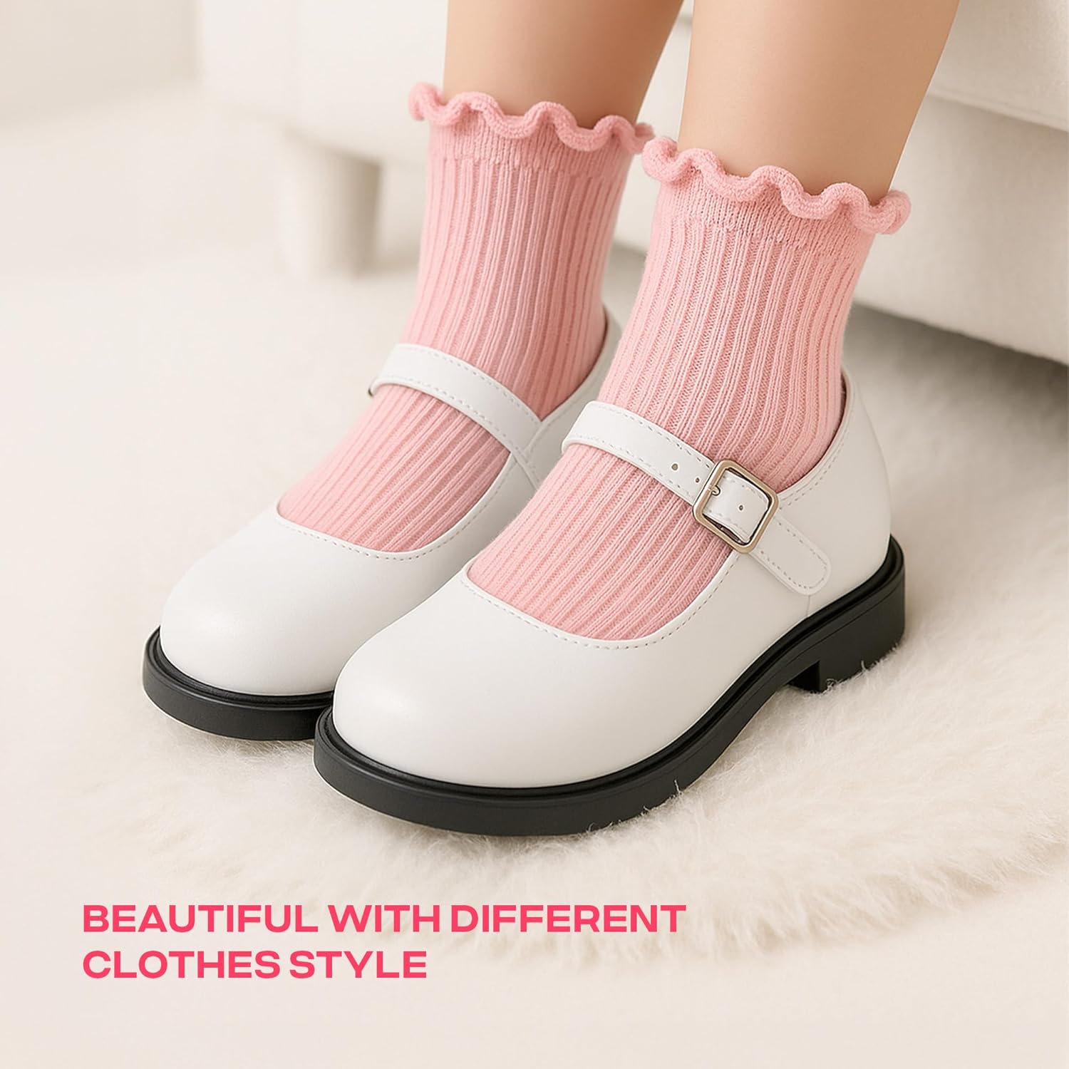 Alternative view of COOLMATE GLOBAL 6 Pairs Toddler Ruffle Socks for Girls Baby Grip Socks Non Slip Cute Grippy Frilly