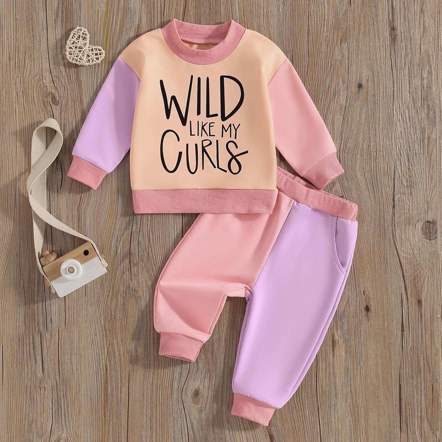 Alternative view of WZTYYDS Toddler Baby Girl Clothes 1T 2T 3T 4T 5T Fall Winter Outfits Contrast Color Long Sleeve Sweatshirt + Pants Sets