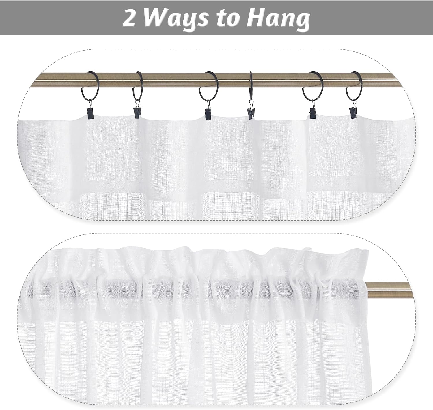 RYB HOME White Semi Sheer Curtains 84 inches Long - Living Room Curtains for Half Privacy, Linen Textured Sheer Light Filtering Vertical Window Drapes for Bedroom Dining, Width 52 inch, 2 Panels - Image 3